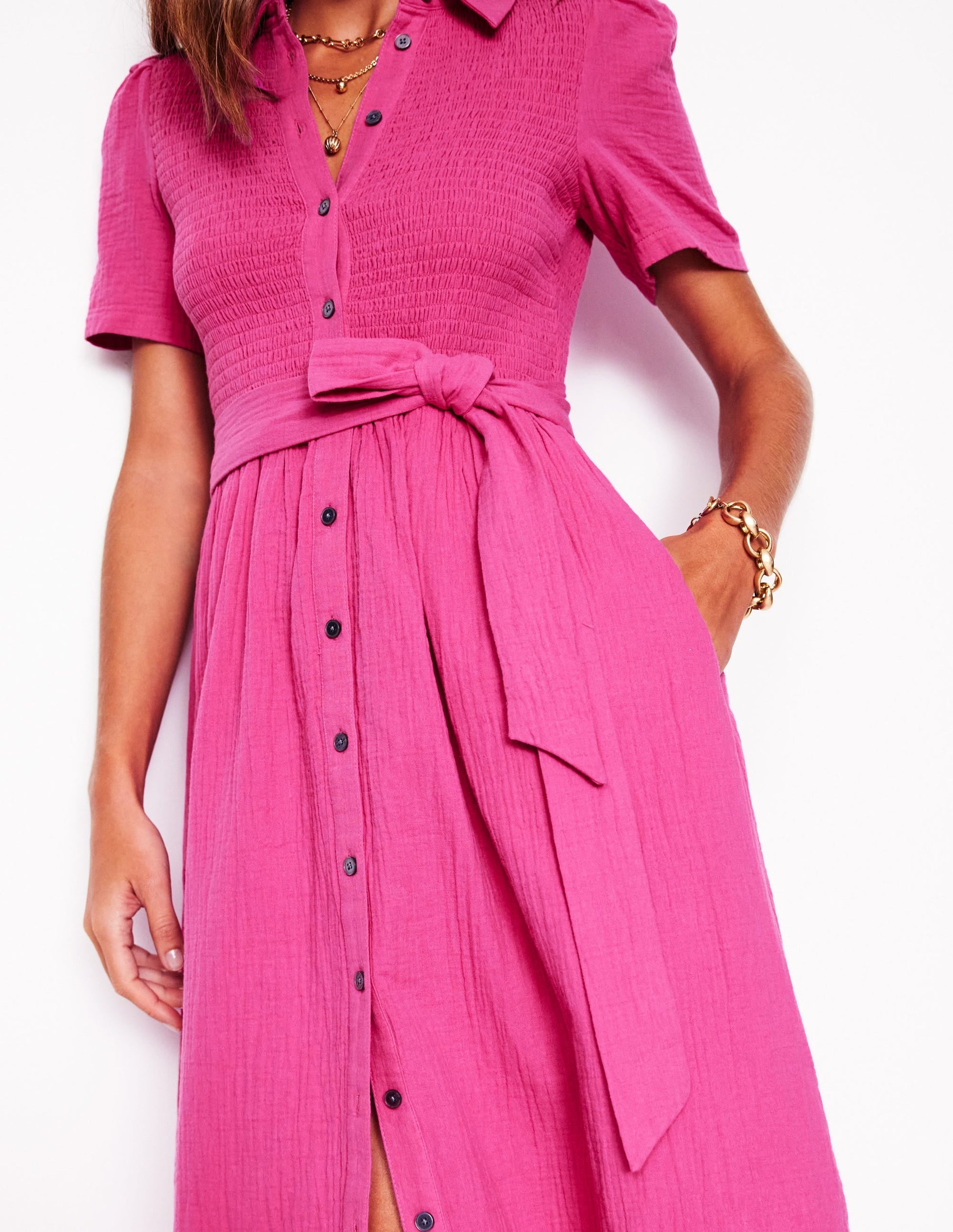 Amber Double Cloth Midi Dress-Cosmos Pink-2