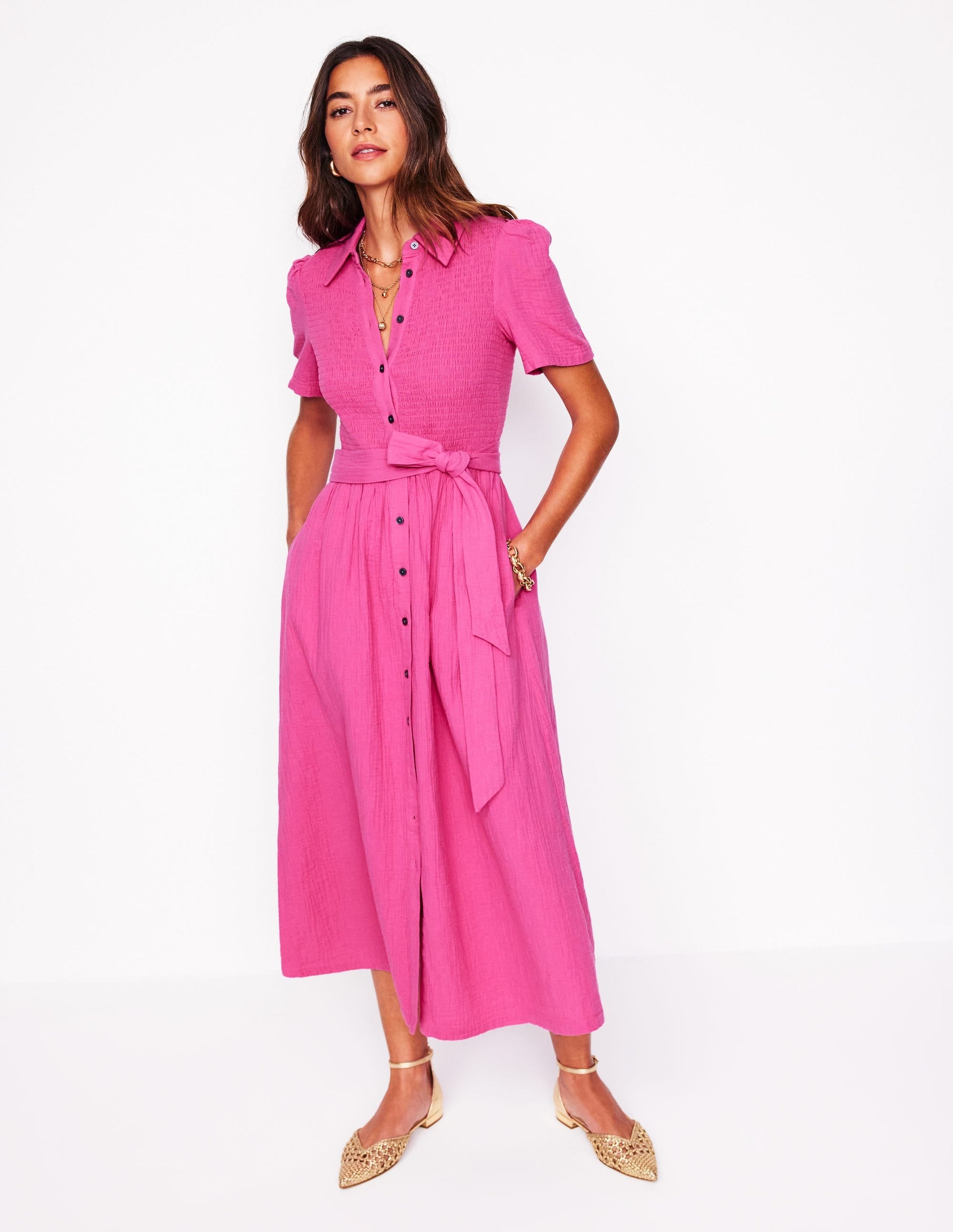Amber Double Cloth Midi Dress-Cosmos Pink-4