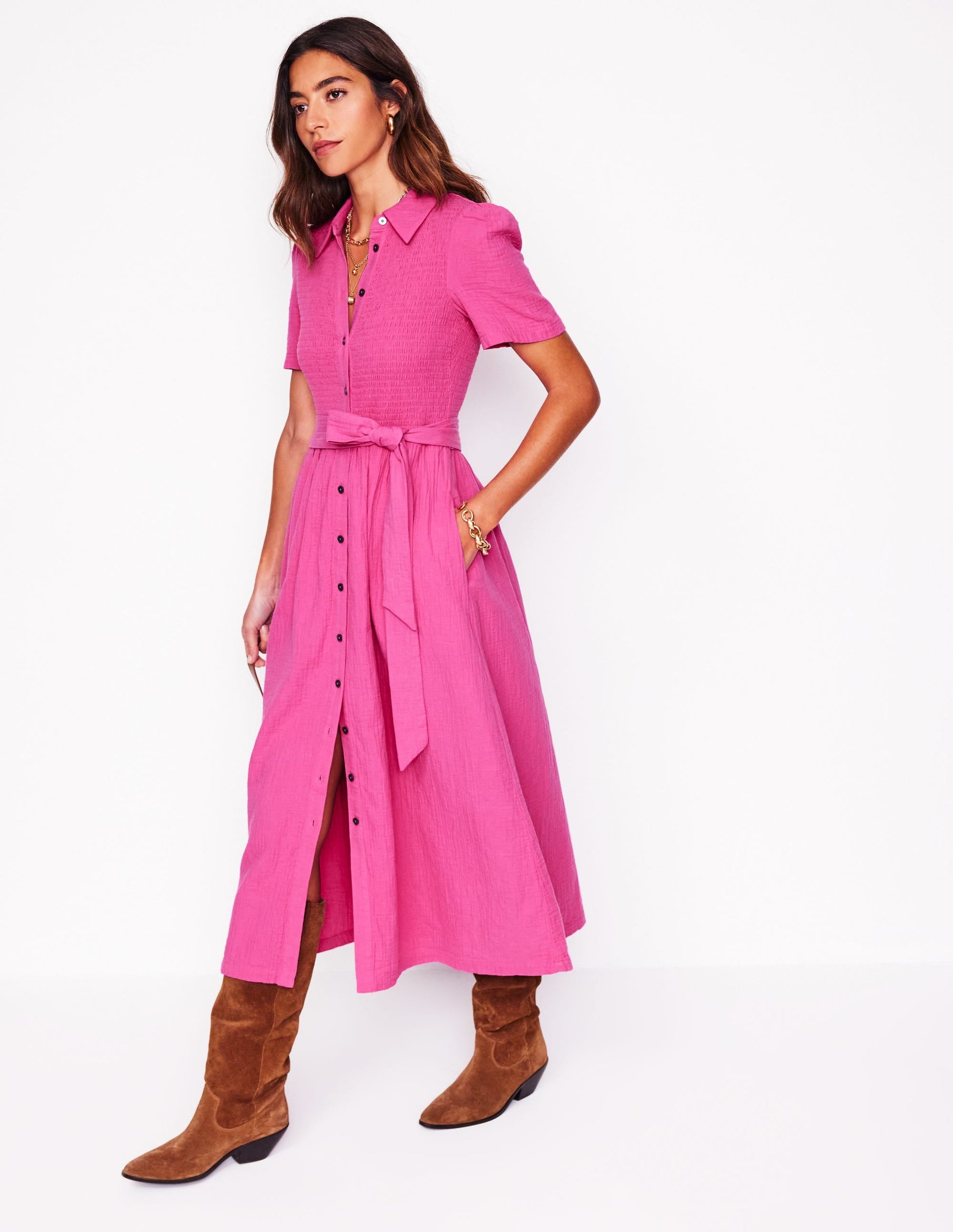 Amber Double Cloth Midi Dress-Cosmos Pink-5