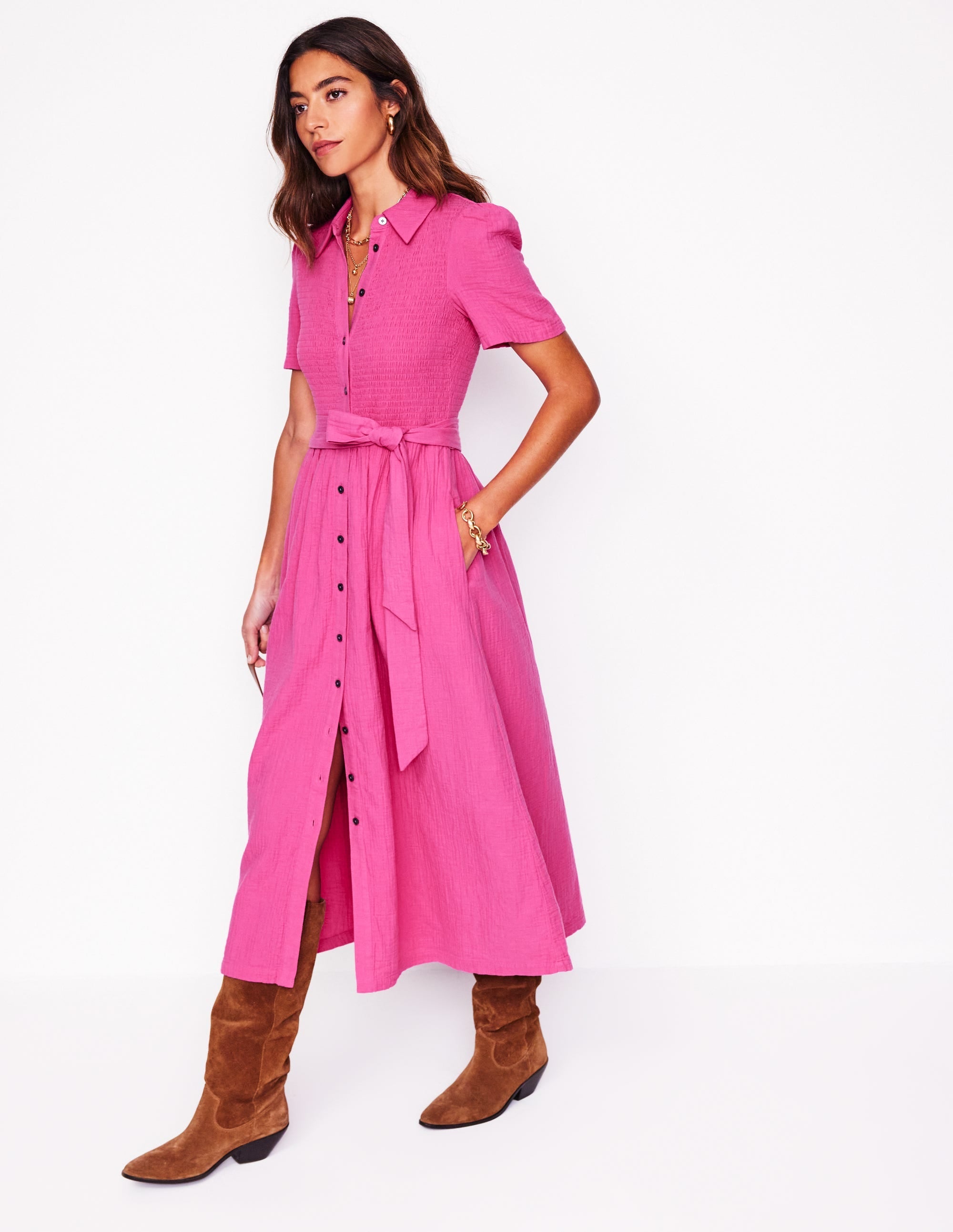 Amber Double Cloth Midi Dress-Cosmos Pink - Image 5