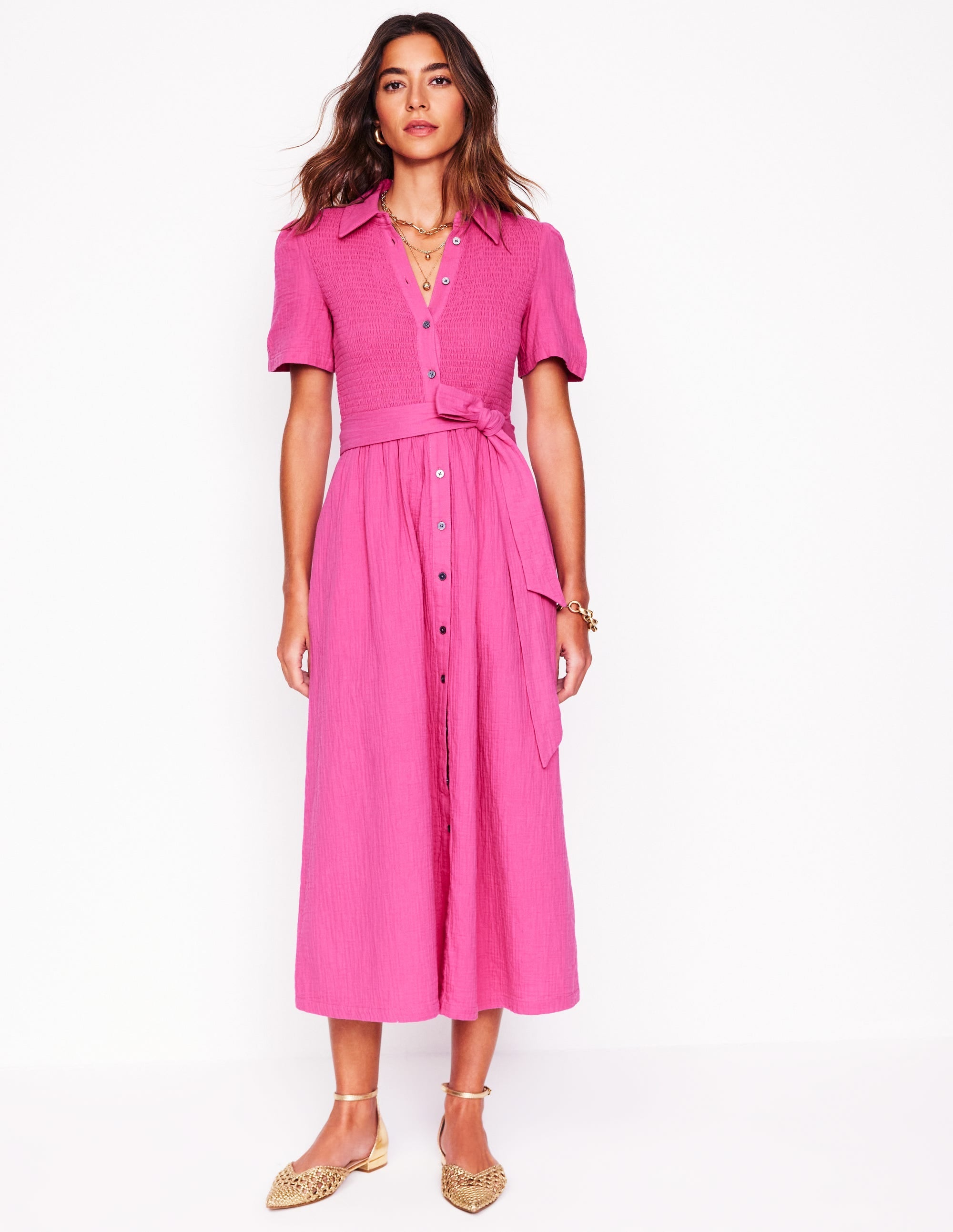 Amber Double Cloth Midi Dress-Cosmos Pink - Image 7
