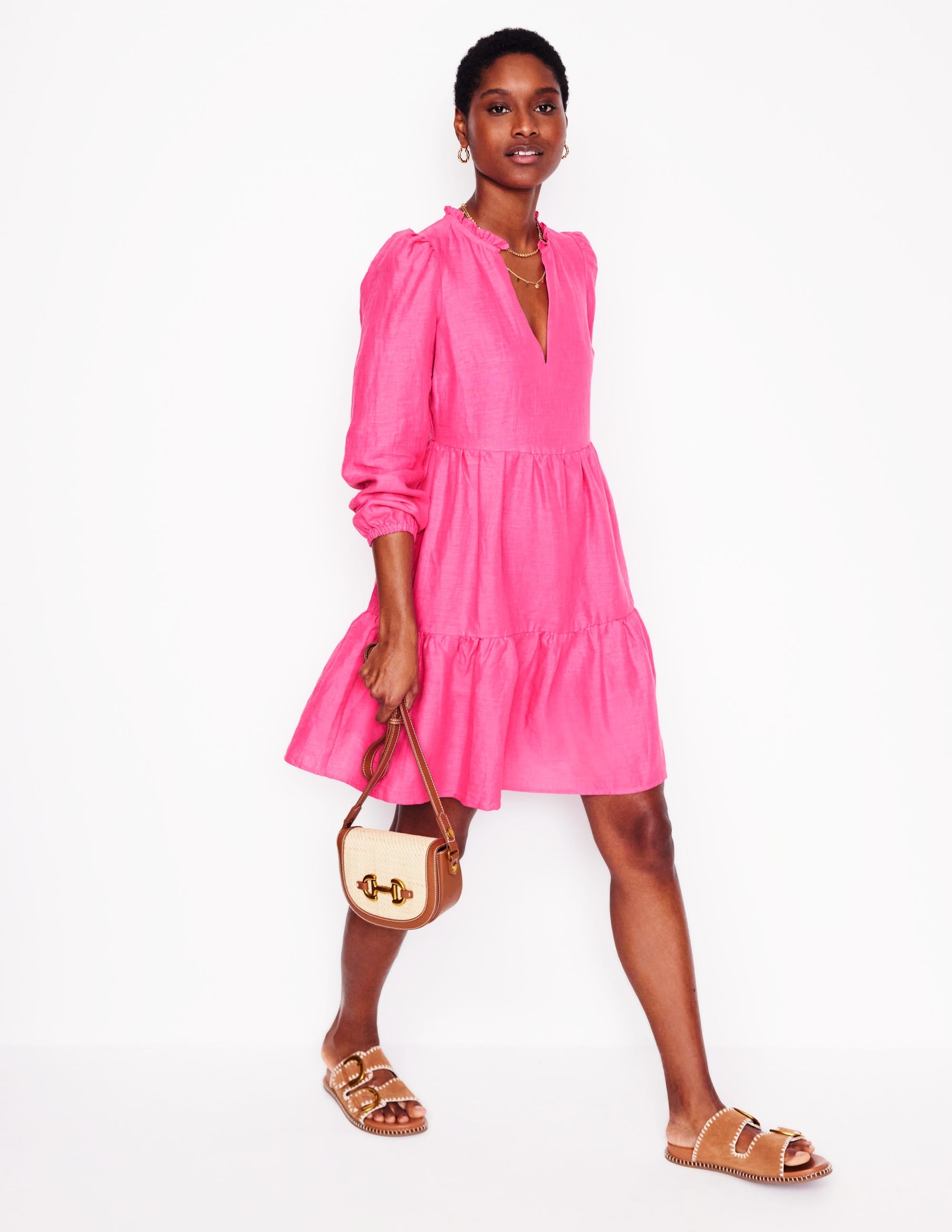 Esme Linen Short Dress-Pink Peony - Image 2