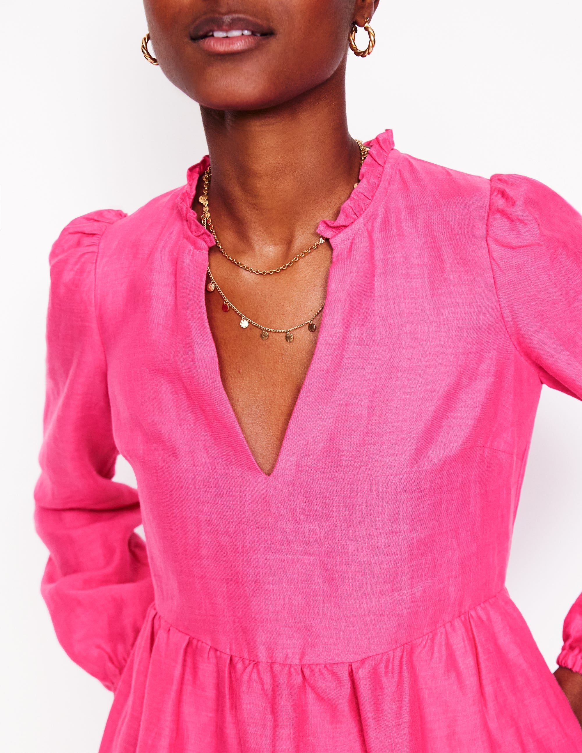 Esme Linen Short Dress-Pink Peony - Image 3