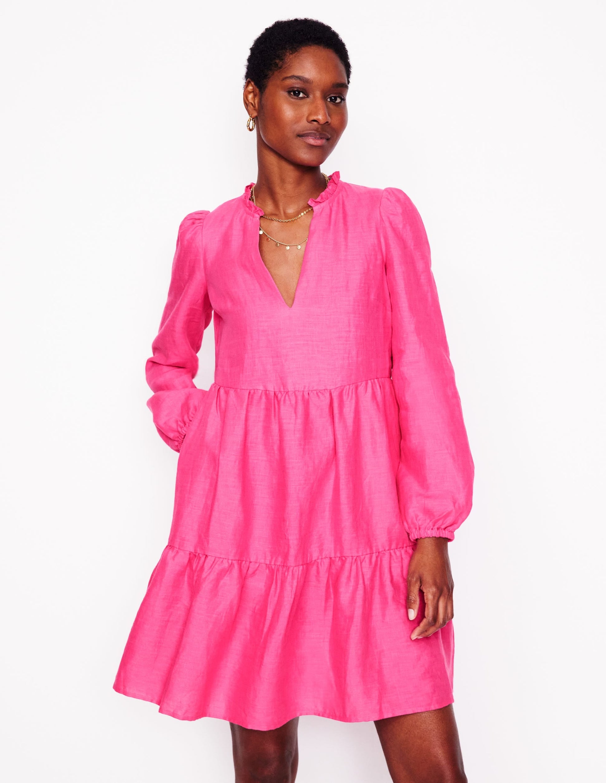Esme Linen Short Dress-Pink Peony-5