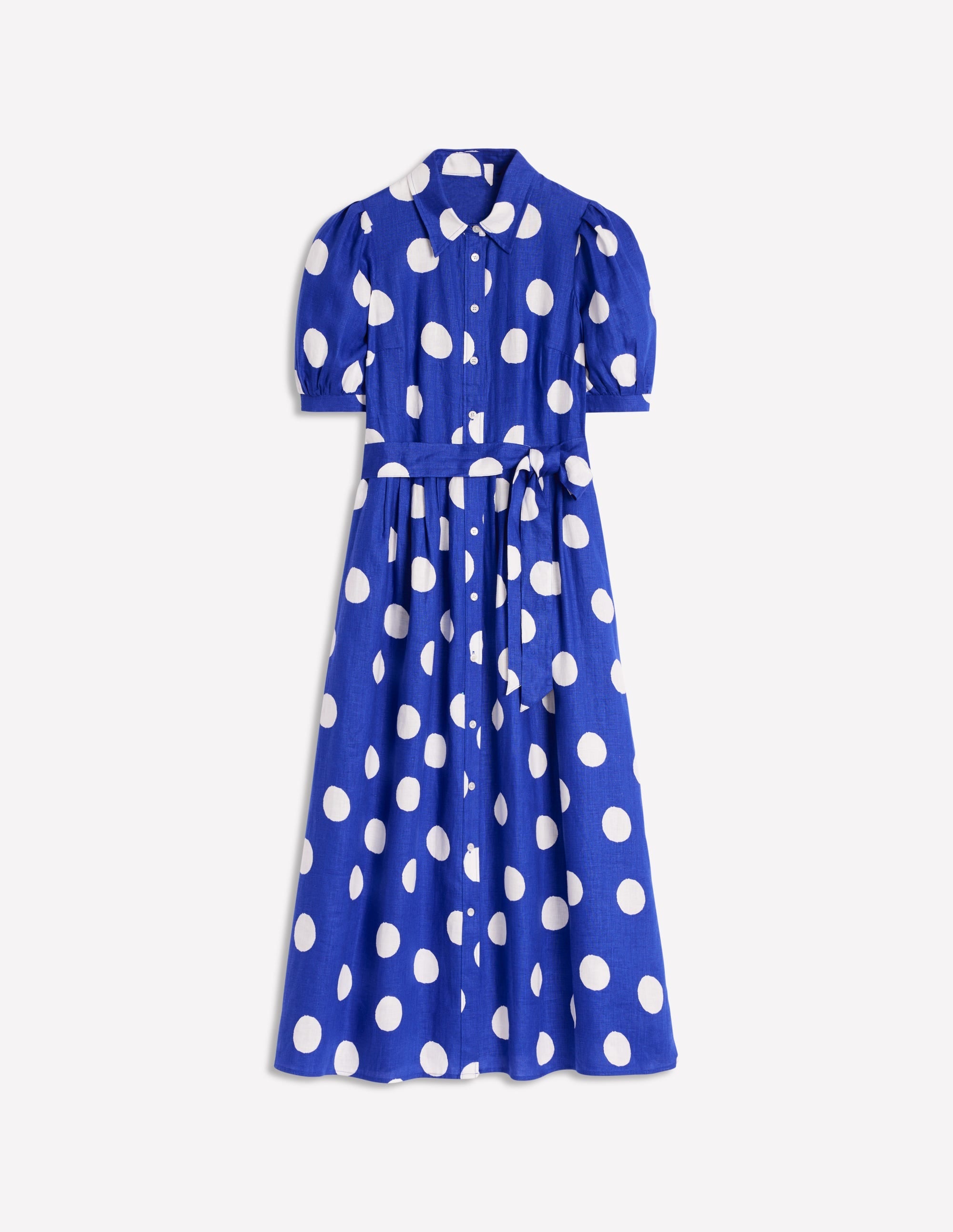 Alexa Linen Maxi Shirt Dress-Bright Blue, Abstract Dot - Image 9