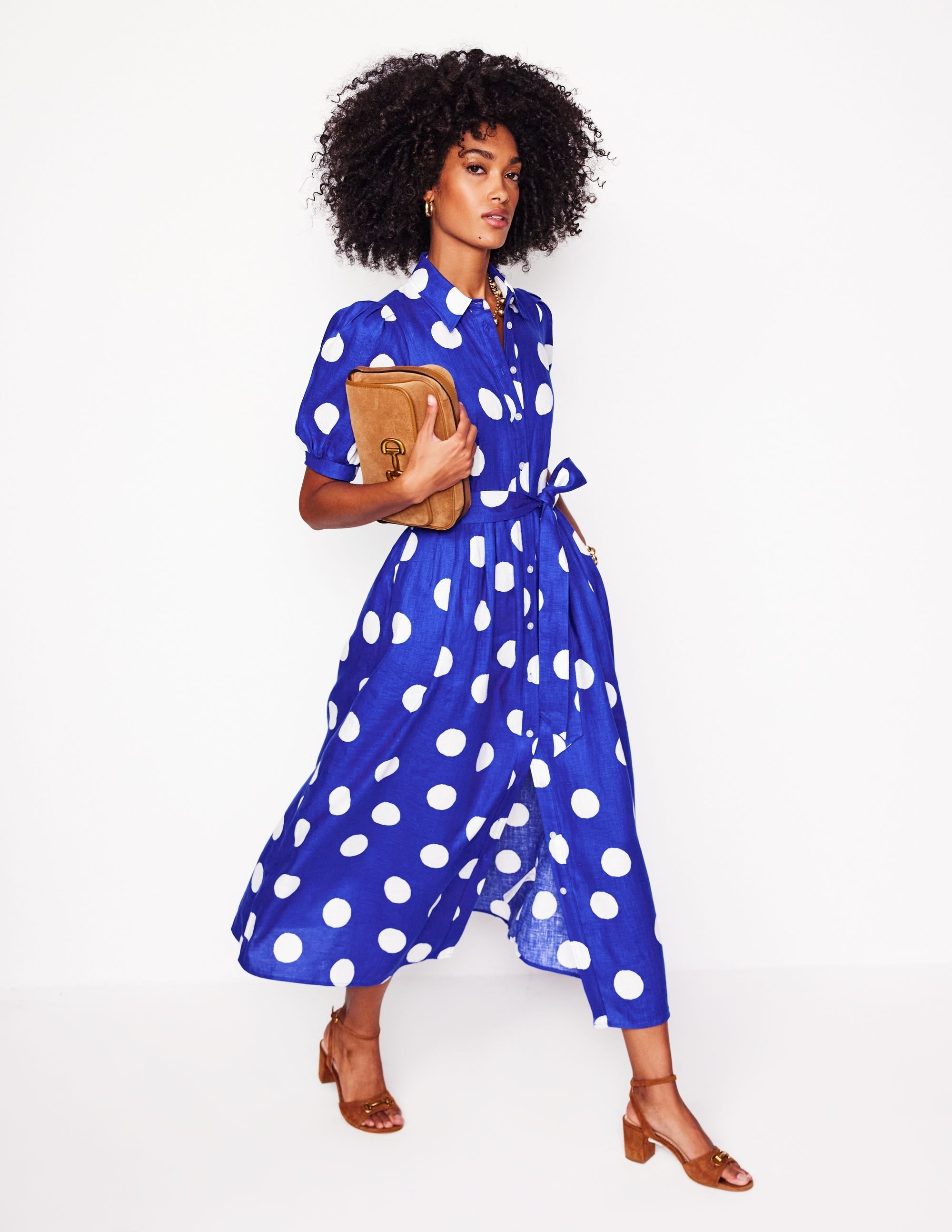 Alexa Linen Maxi Shirt Dress-Bright Blue, Abstract Dot - Image 6