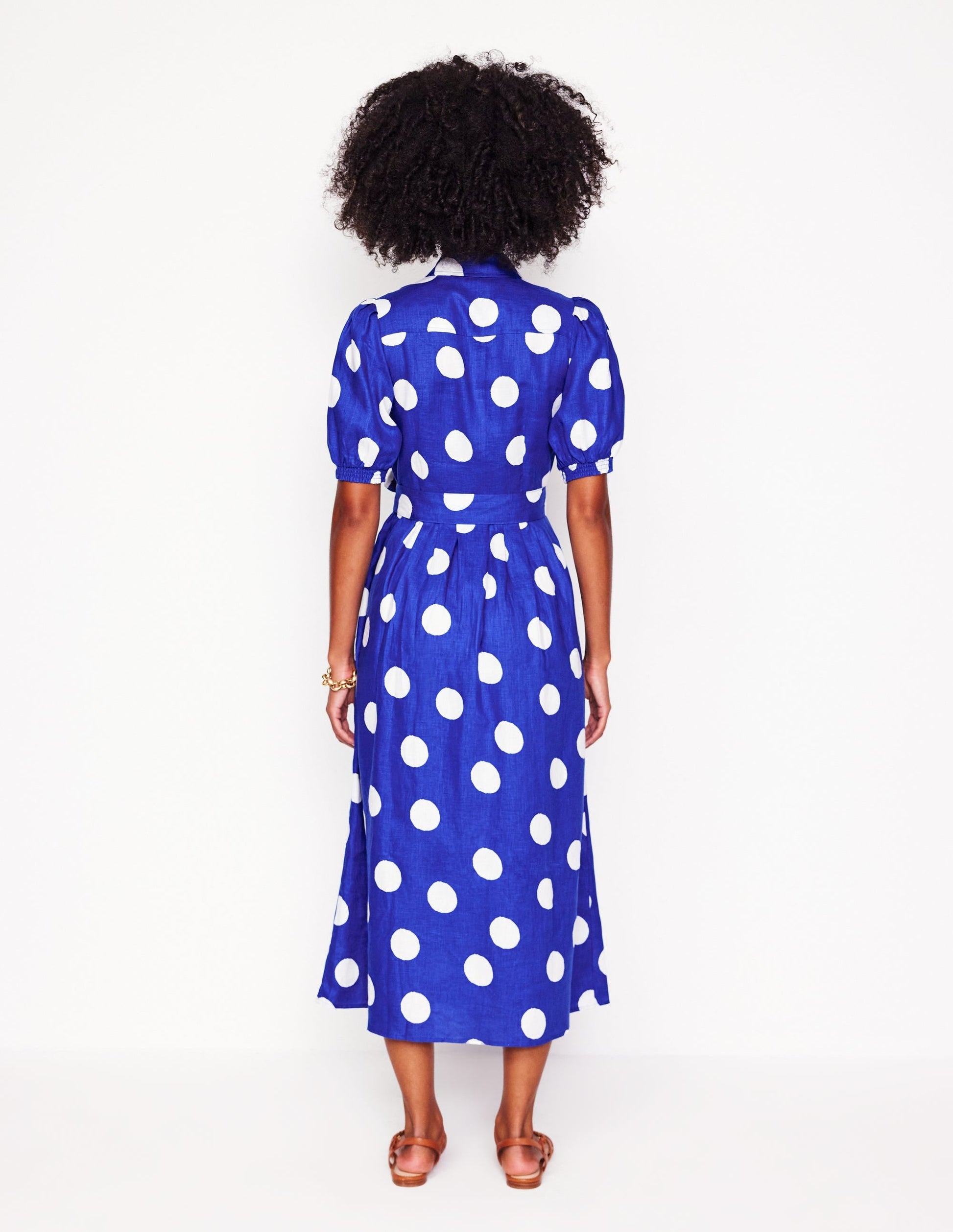 Alexa Linen Maxi Shirt Dress-Bright Blue, Abstract Dot-8