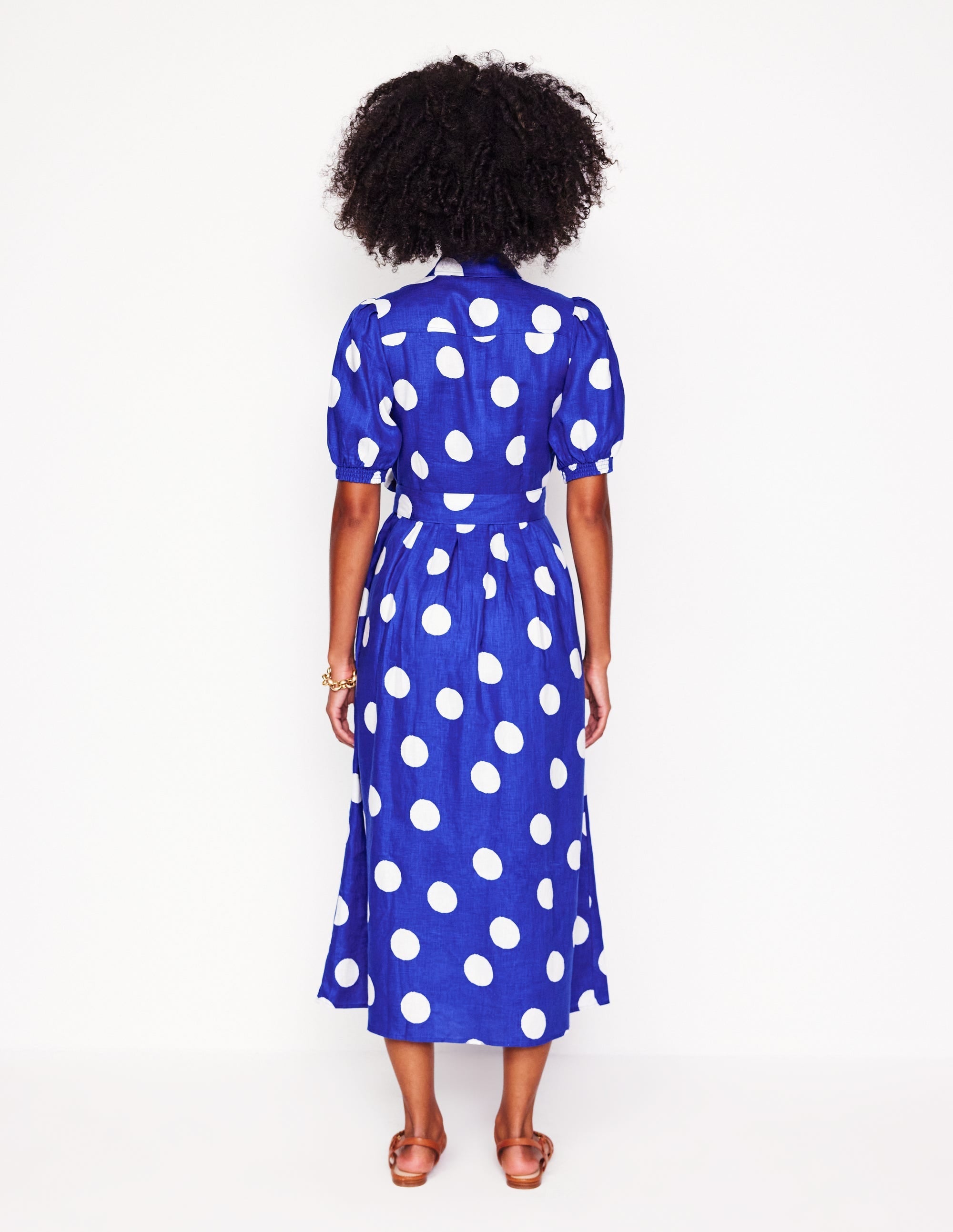 Alexa Linen Maxi Shirt Dress-Bright Blue, Abstract Dot - Image 8