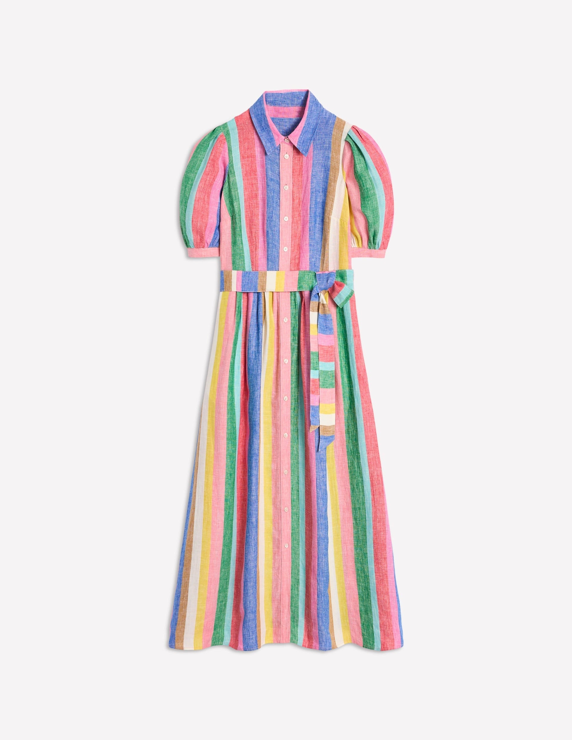 Alexa Linen Maxi Shirt Dress-Rich Emerald and Pink Rainbow-10