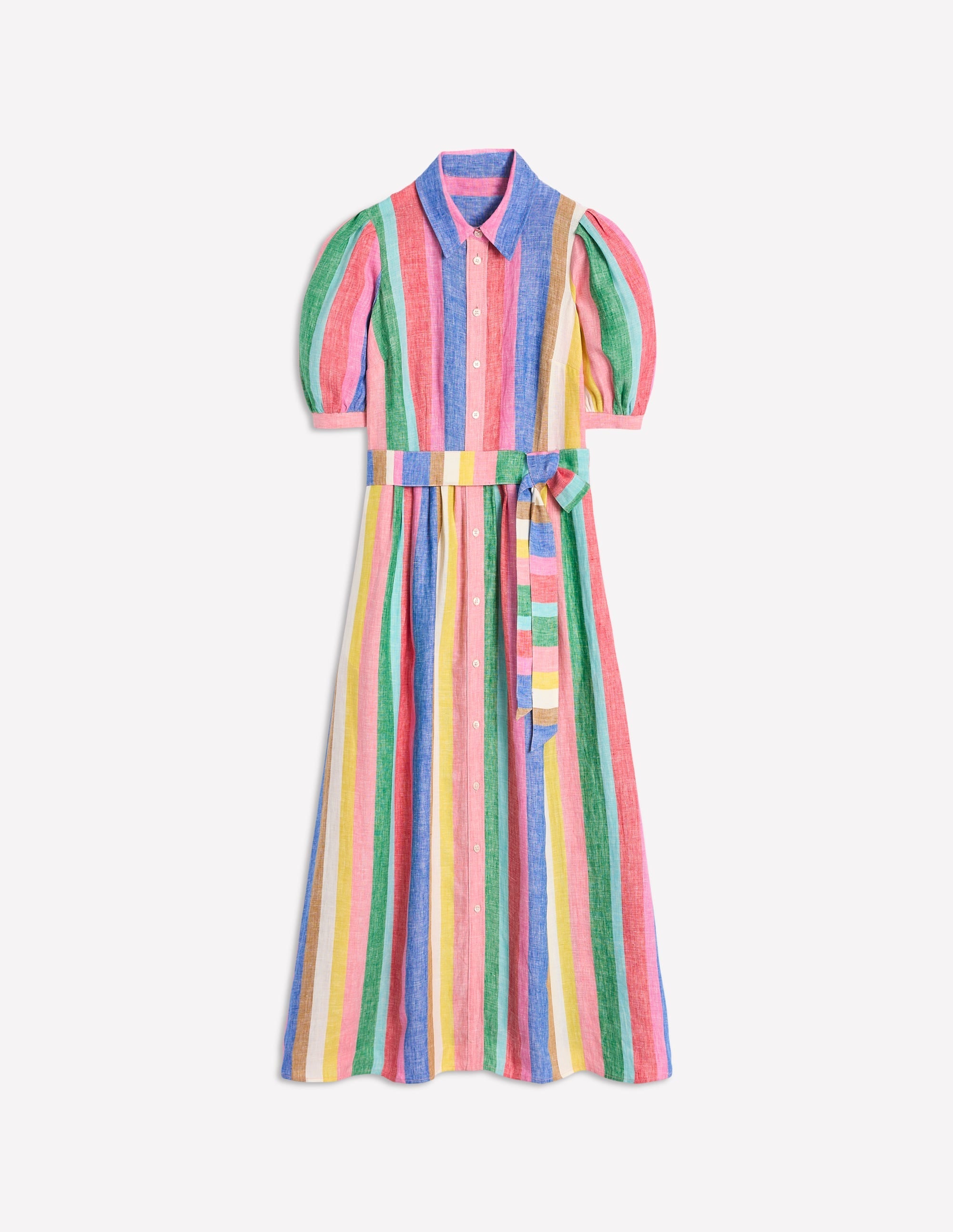 Alexa Linen Maxi Shirt Dress-Rich Emerald and Pink Rainbow - Image 10