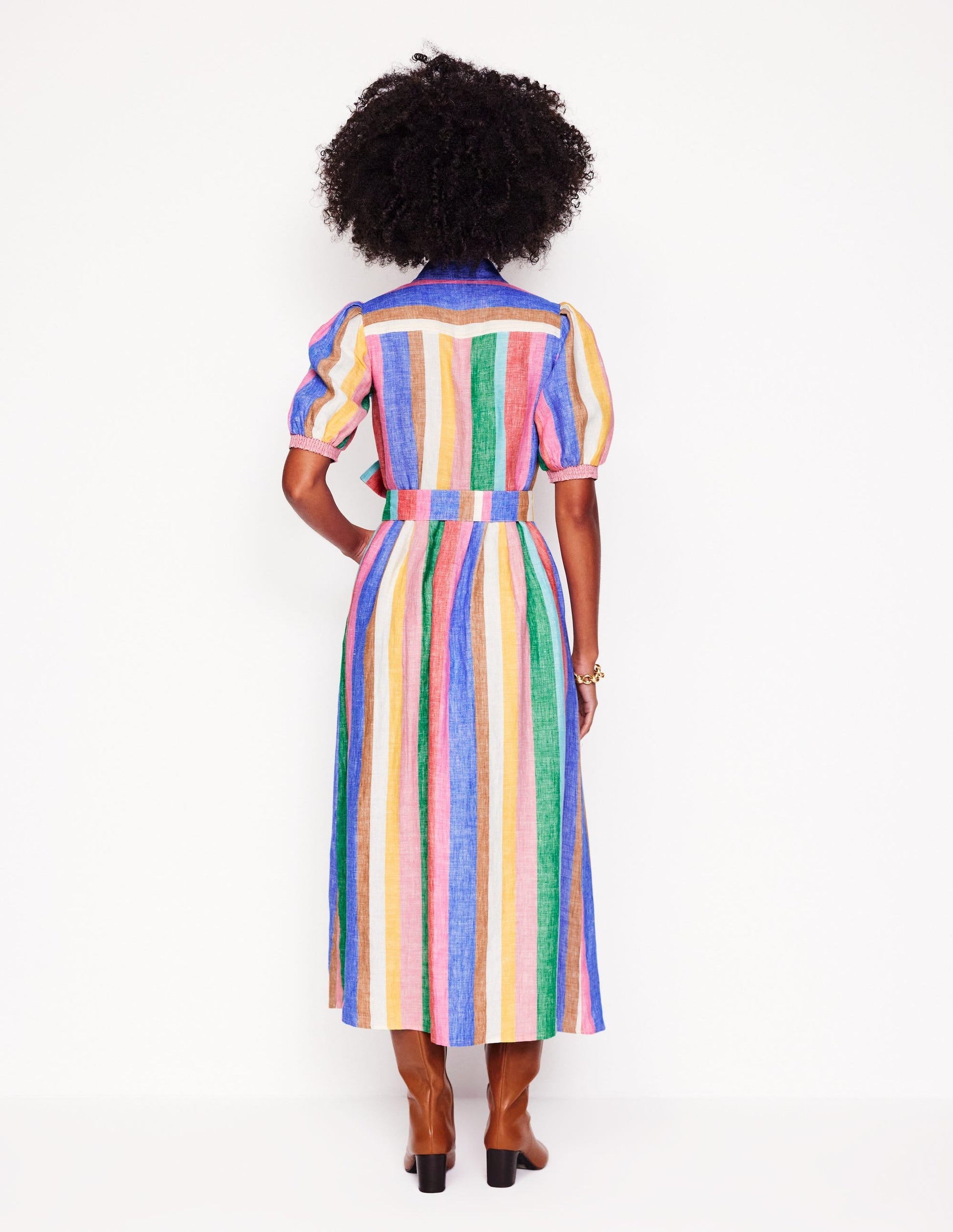 Alexa Linen Maxi Shirt Dress-Rich Emerald and Pink Rainbow-8