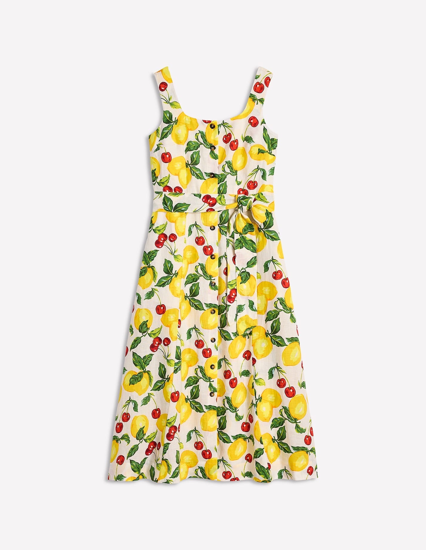 Square Neck Linen Midi Dress-Ivory, Cherries and Lemons-8