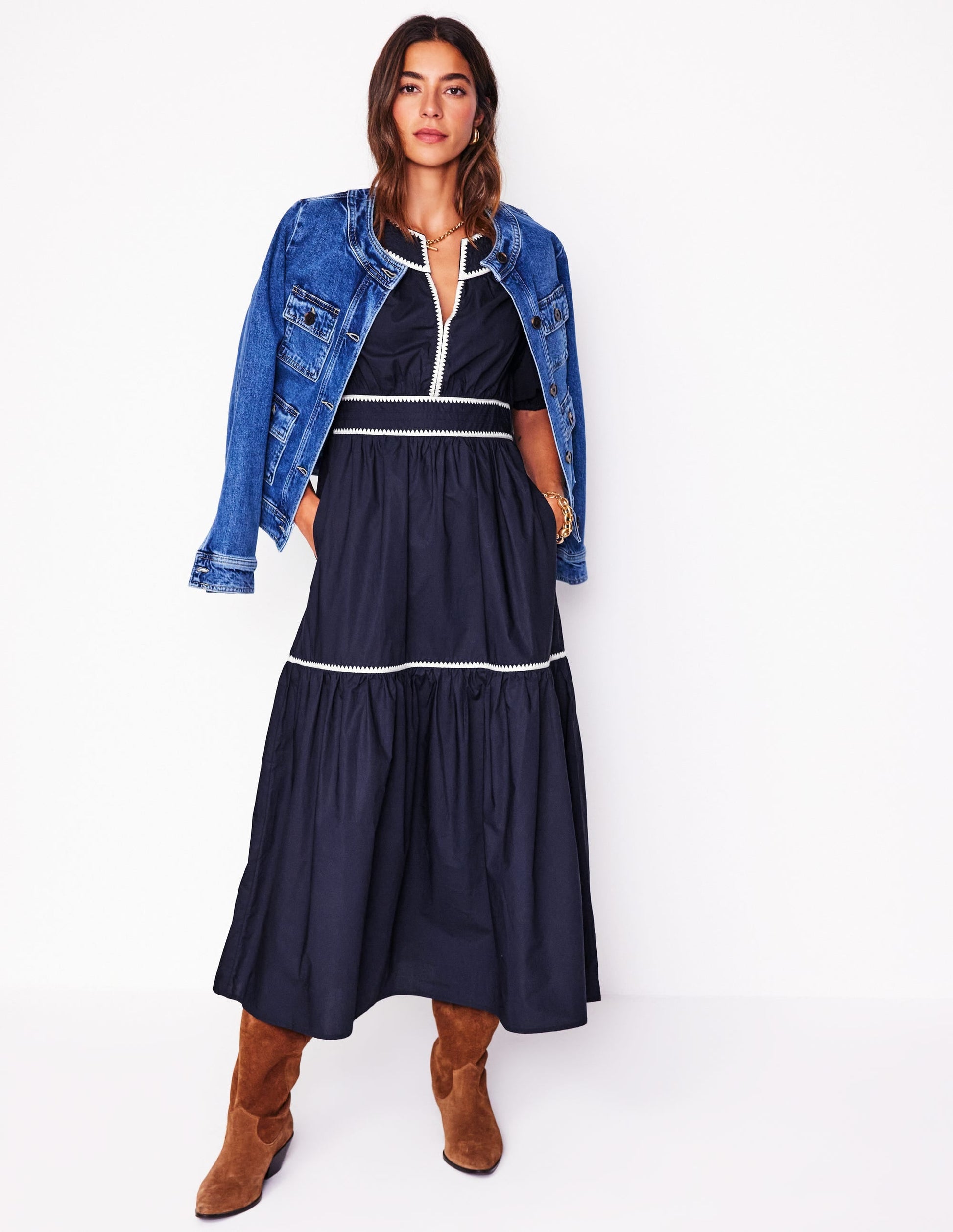 Rhea Embroidered Midi Dress-Navy-2