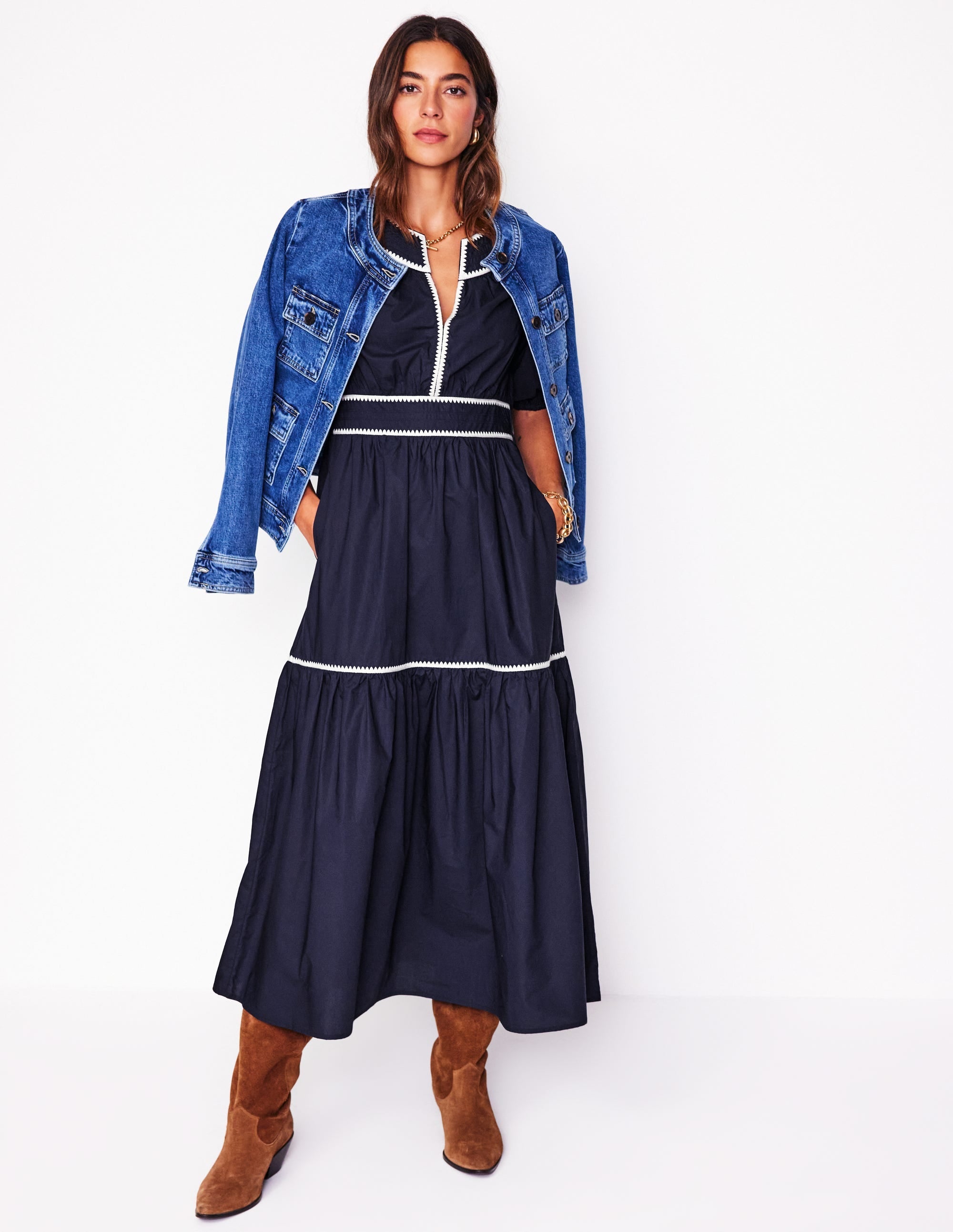 Rhea Embroidered Midi Dress-Navy - Image 2