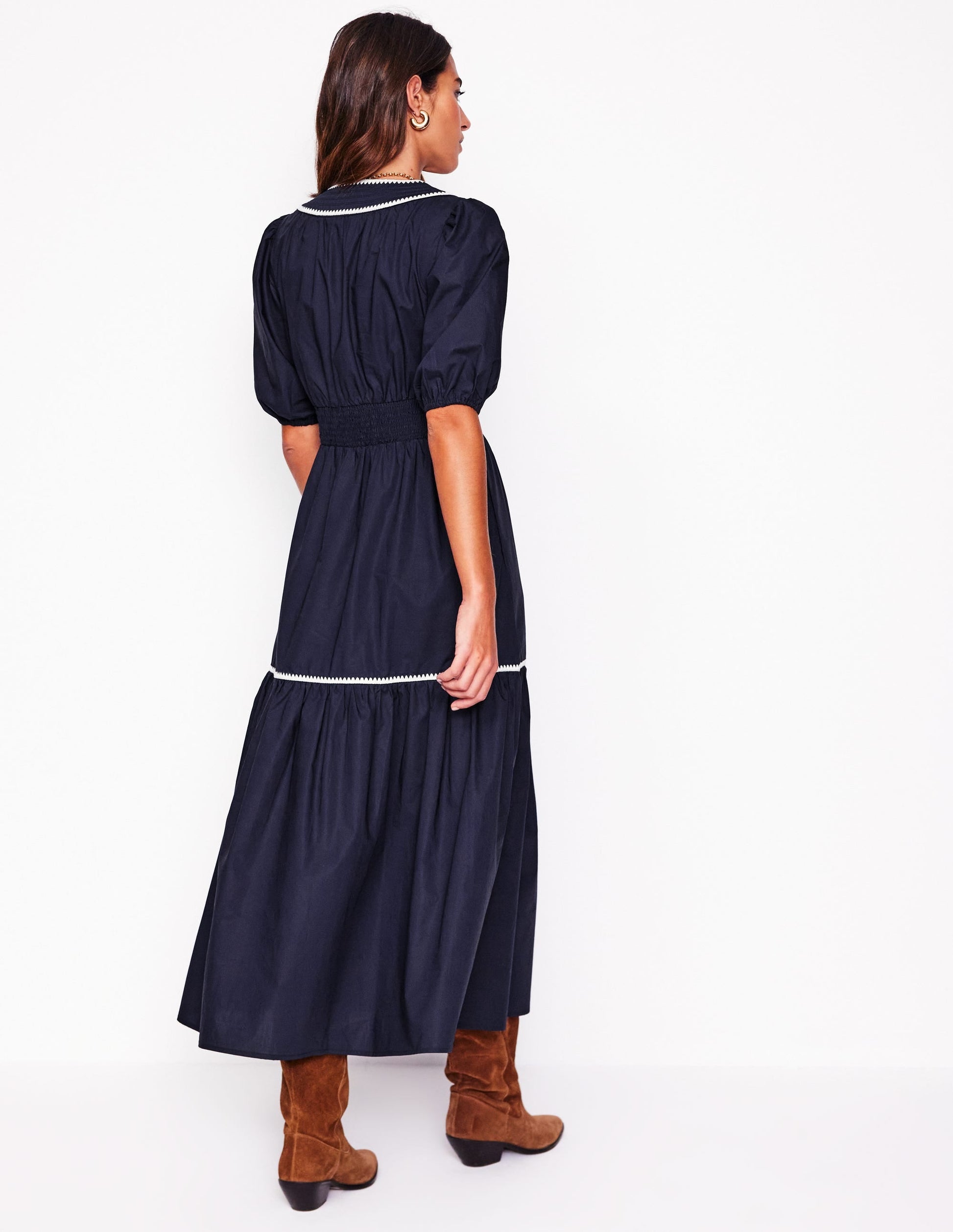 Rhea Embroidered Midi Dress-Navy-4