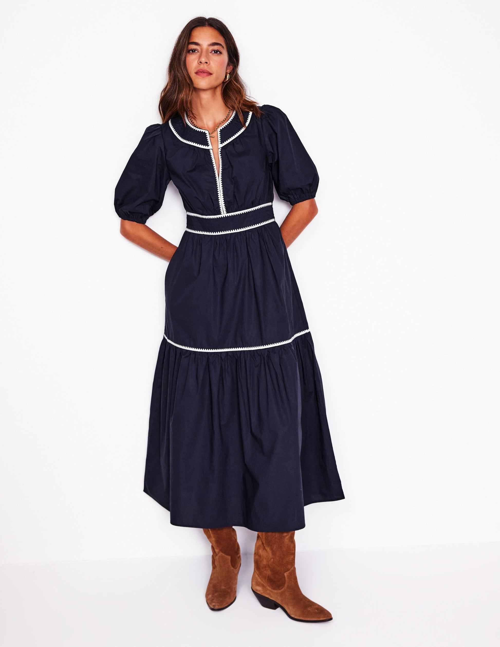 Rhea Embroidered Midi Dress-Navy-5