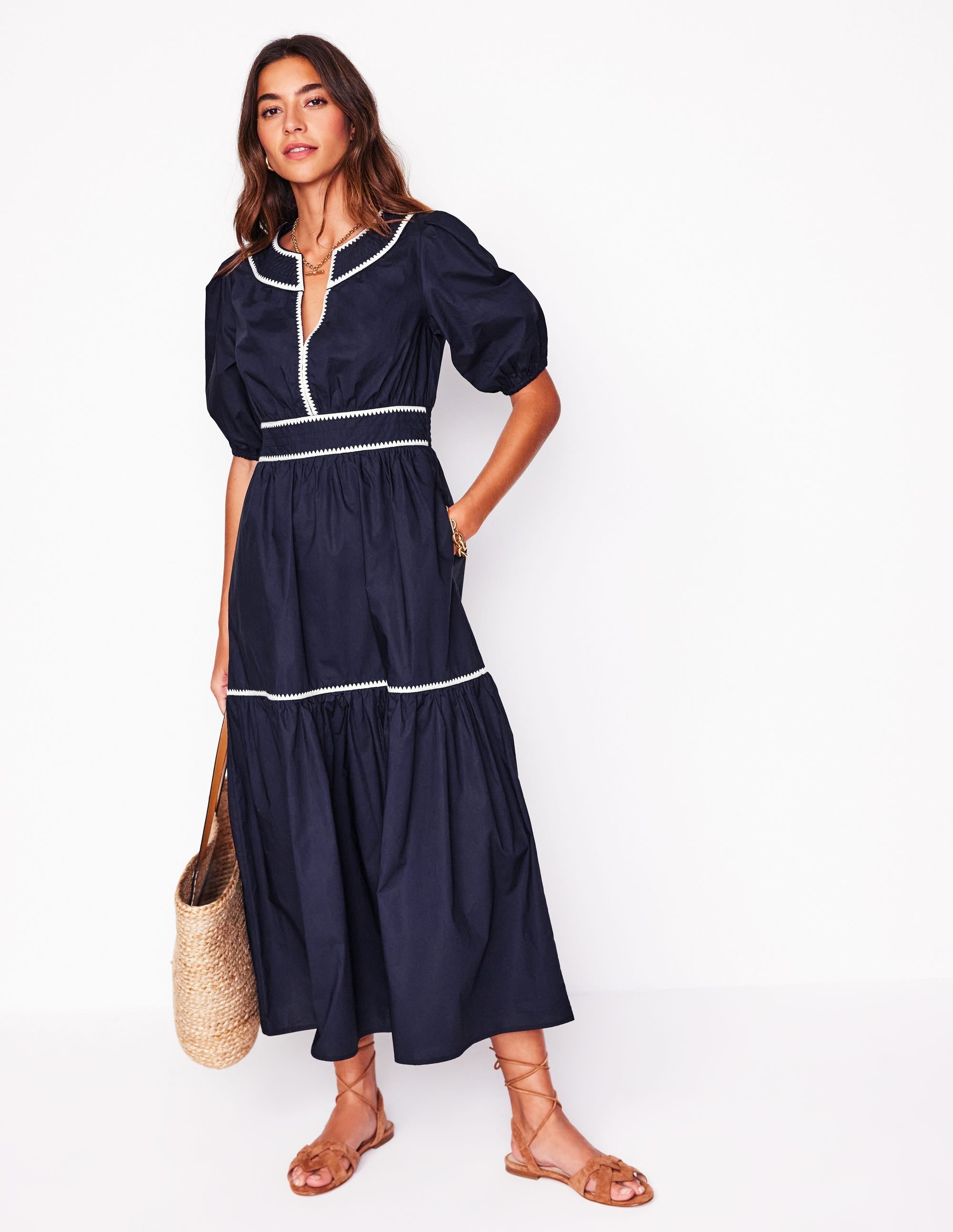 Rhea Embroidered Midi Dress-Navy - Image 6
