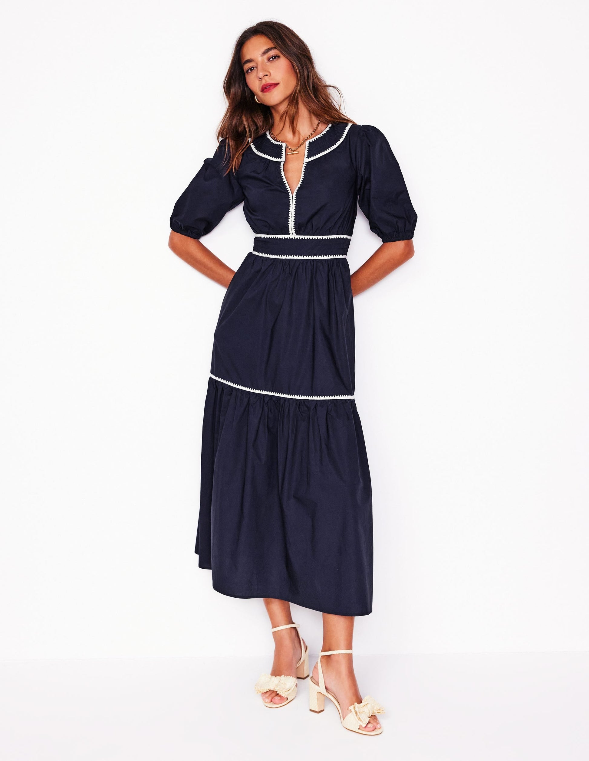 Rhea Embroidered Midi Dress-Navy-7
