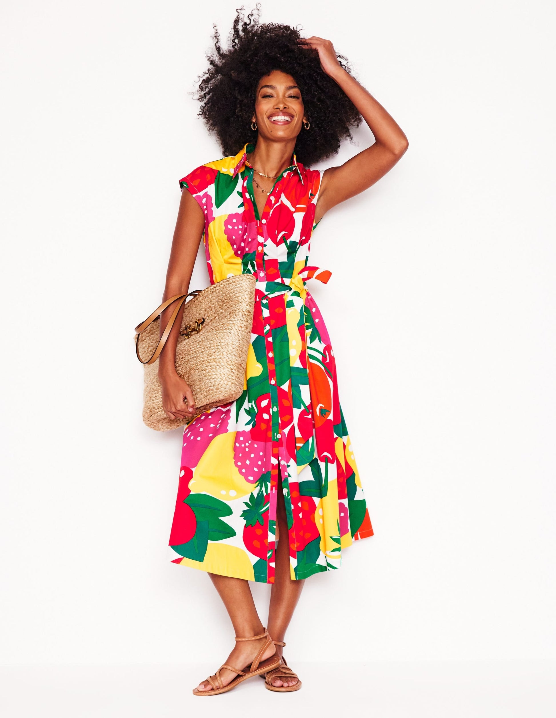 Rachel Cotton Midi Shirt Dress-Multi, Summer Fruits-1