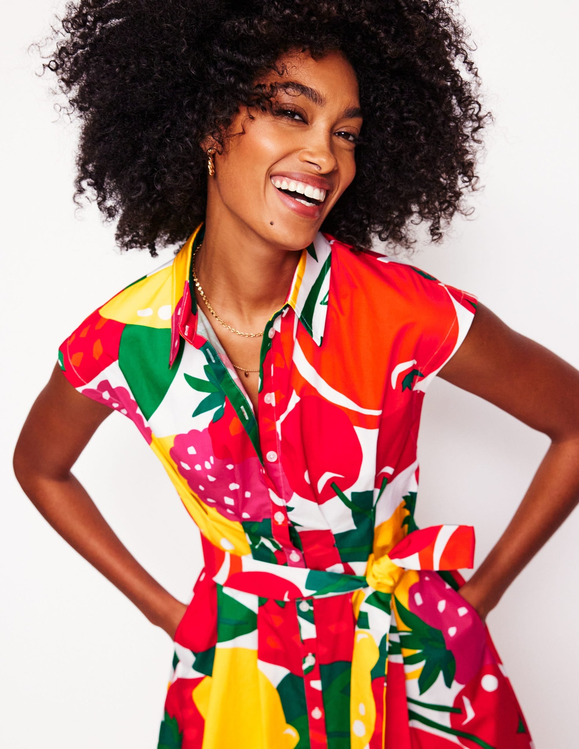 Rachel Cotton Midi Shirt Dress-Multi, Summer Fruits-2