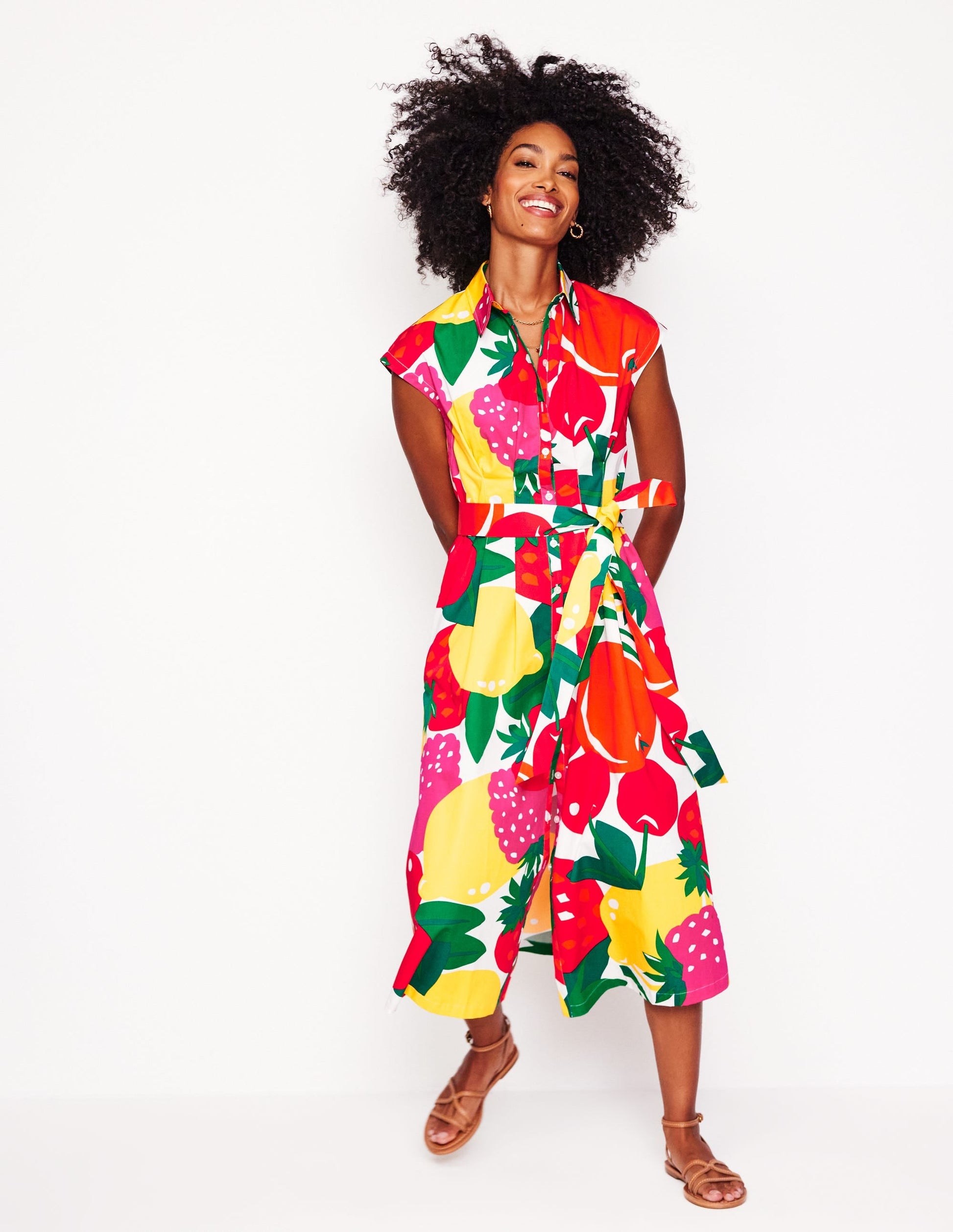 Rachel Cotton Midi Shirt Dress-Multi, Summer Fruits-4
