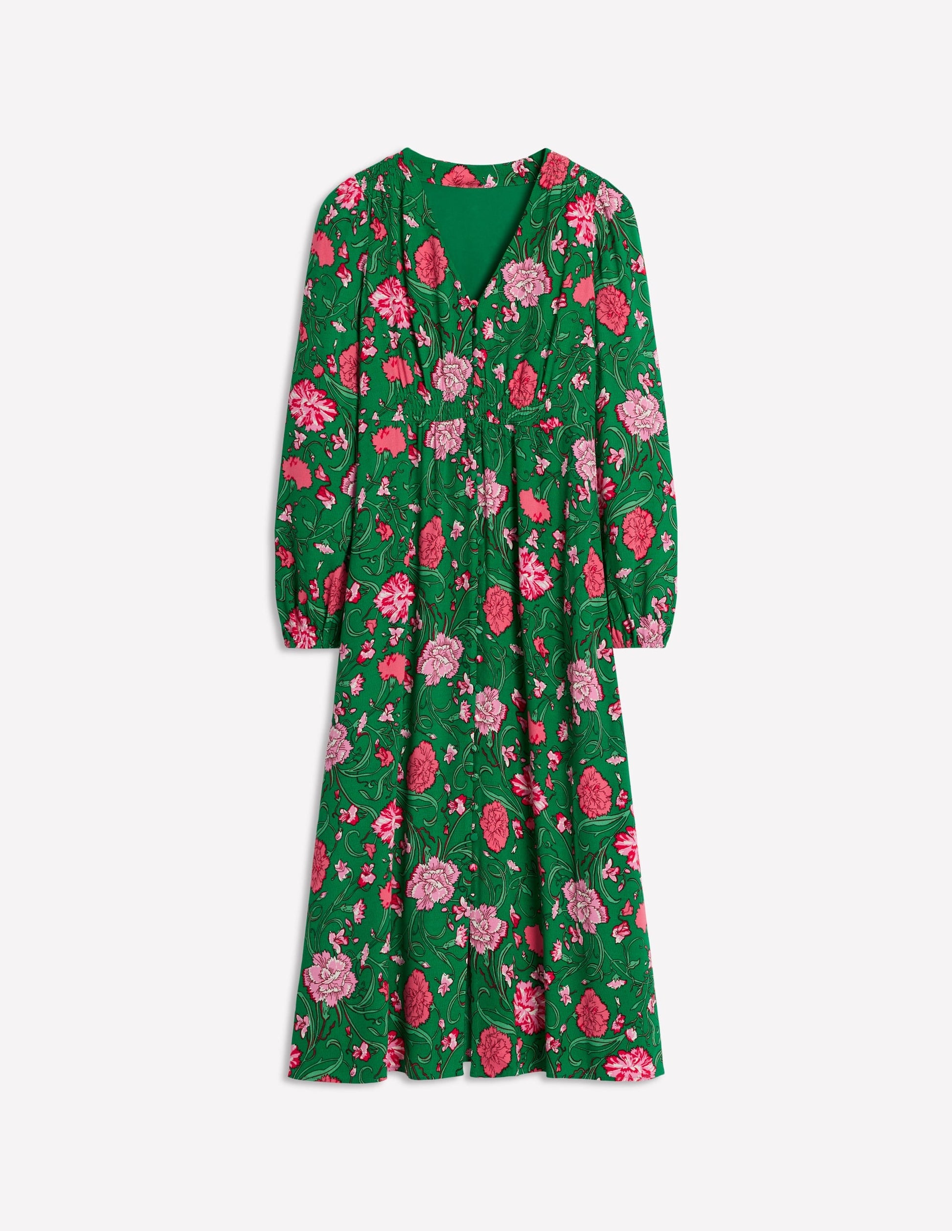 Cynthia Button Tea Dress-Rich Emerald, Carnation Vine-6