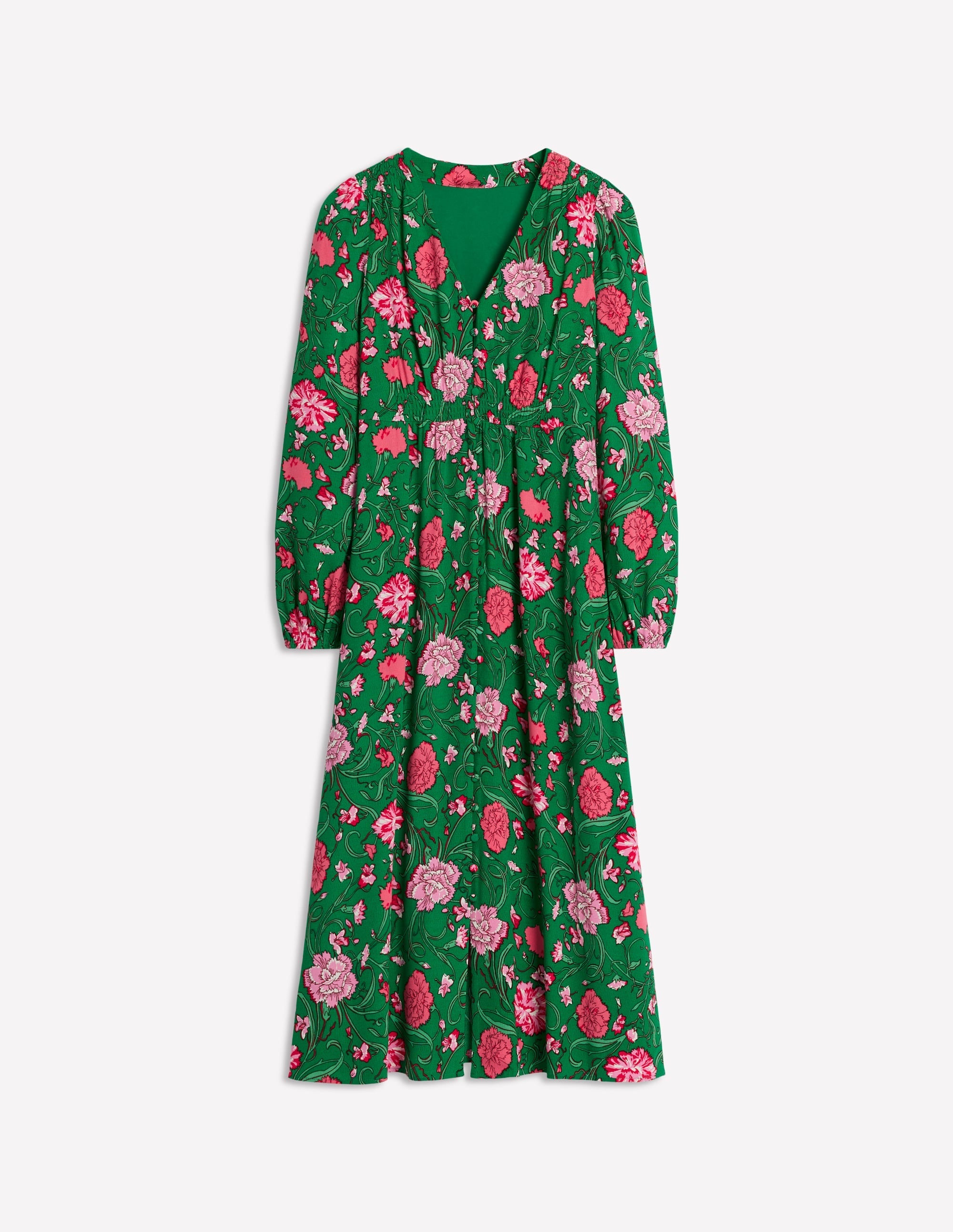 Cynthia Button Tea Dress-Rich Emerald, Carnation Vine - Image 6