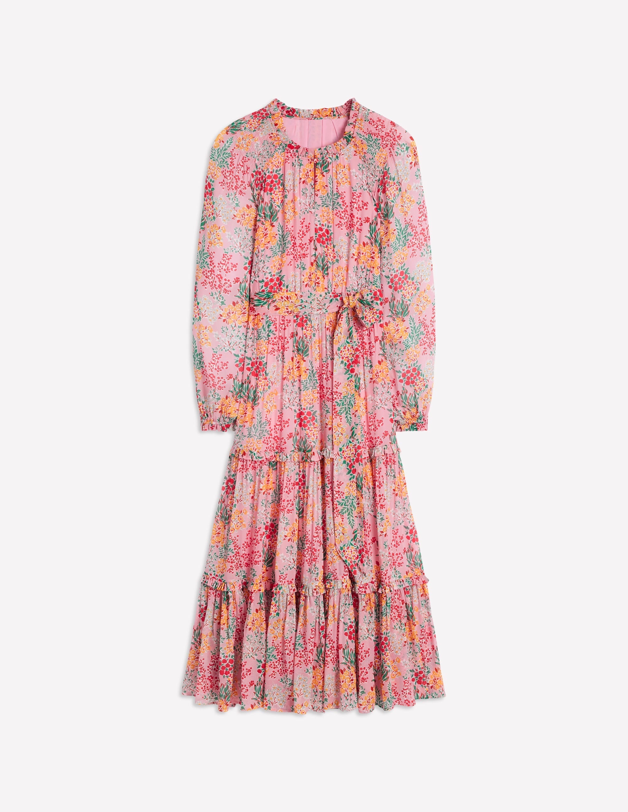 Ruffle Smocked Midi Dress-Almond Pink, Garden Bouquet - Image 6