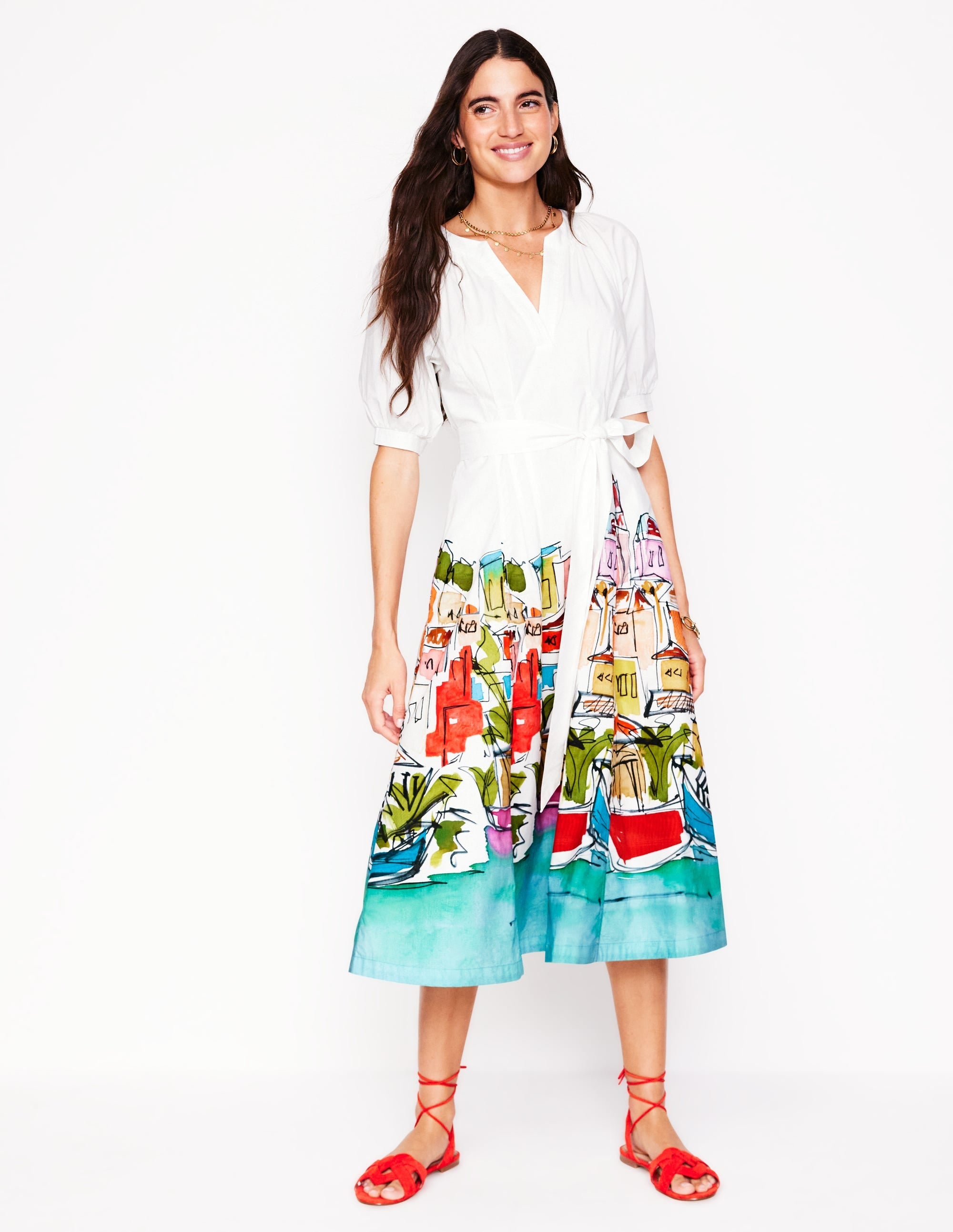 Bria Puff Sleeve Midi Dress-Multi, Rainbow Village - Image 4