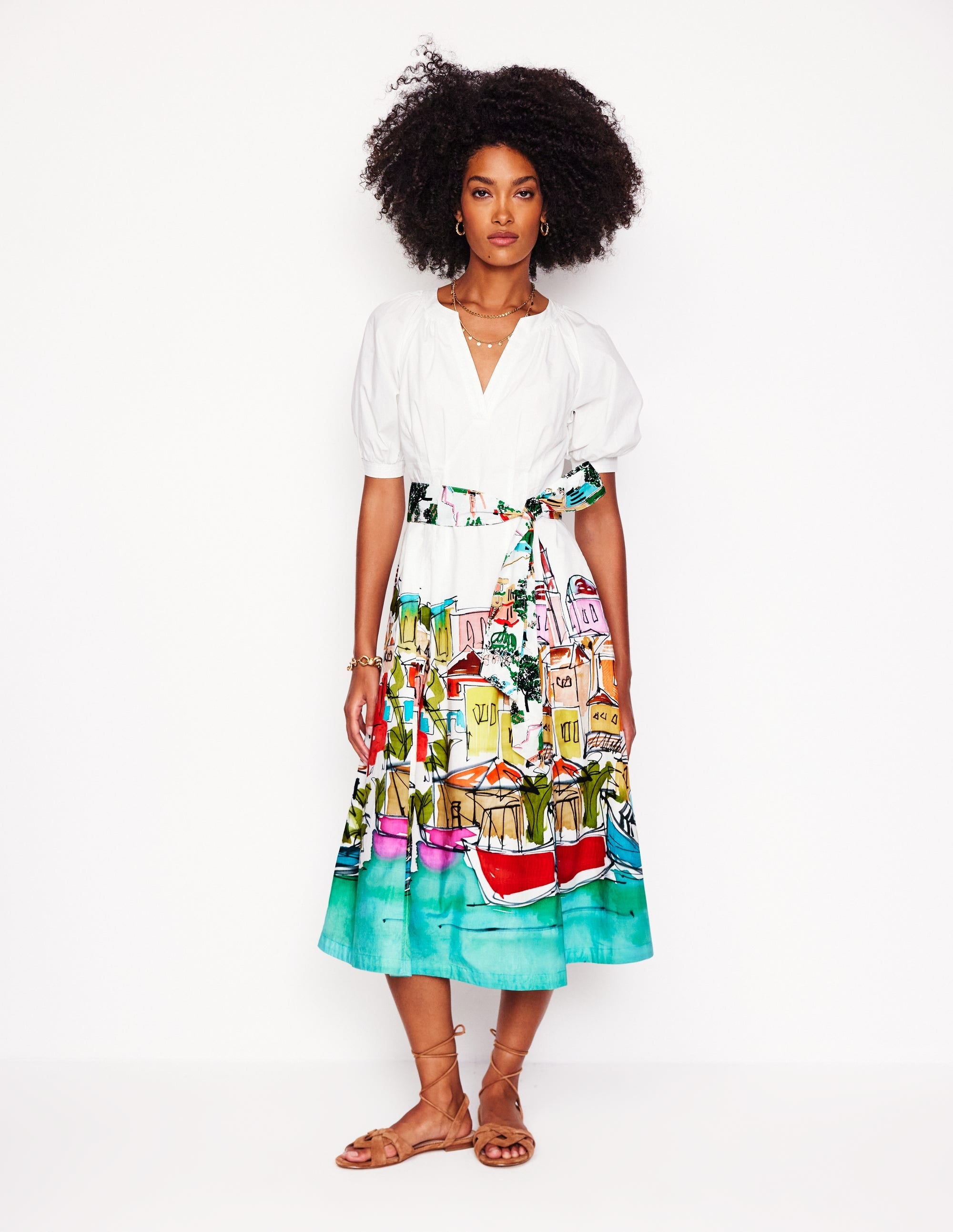 Bria Puff Sleeve Midi Dress-Multi, Rainbow Village - Image 5