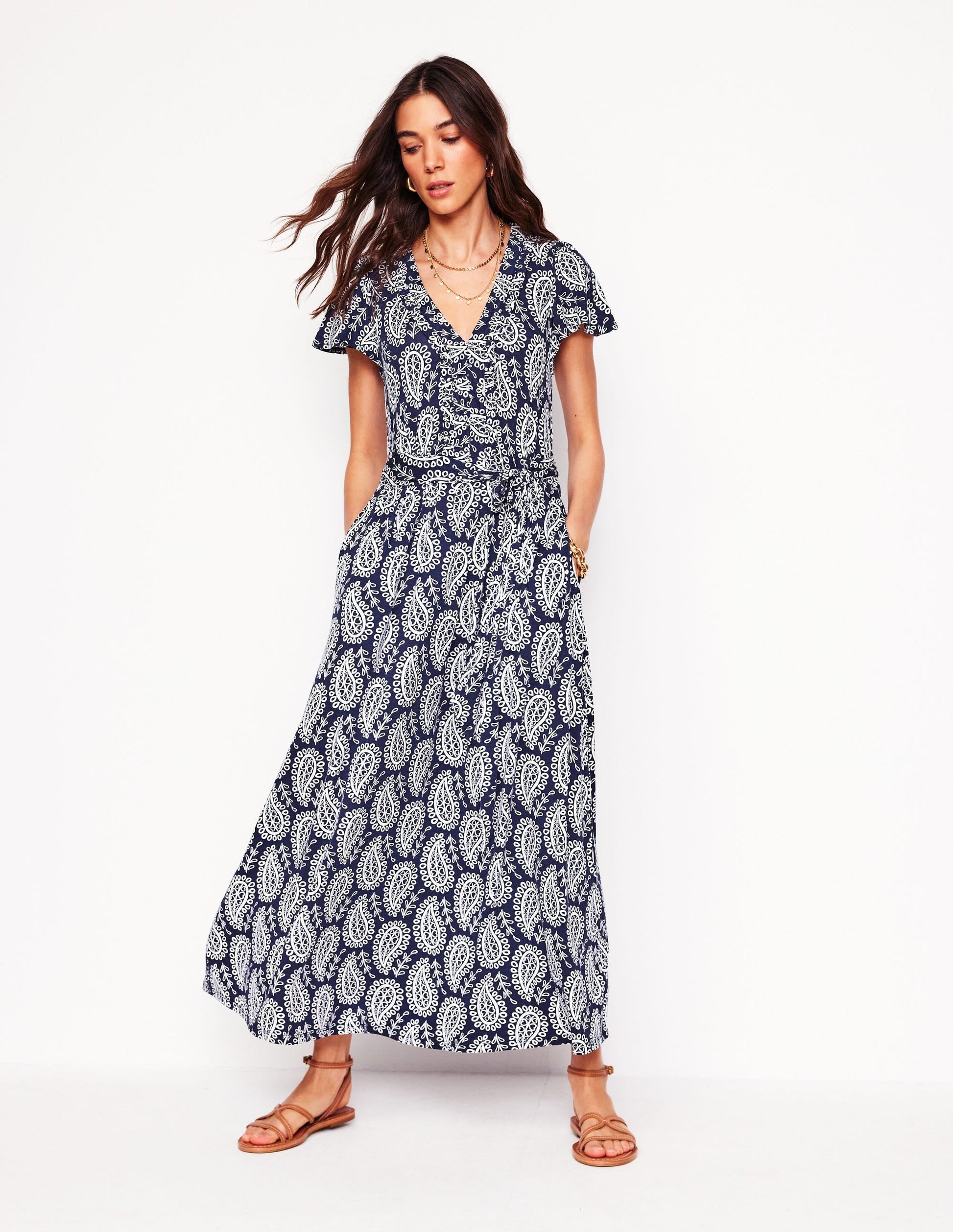 Nicola Jersey Tea Dress-French Navy,  Paisley Heart-1