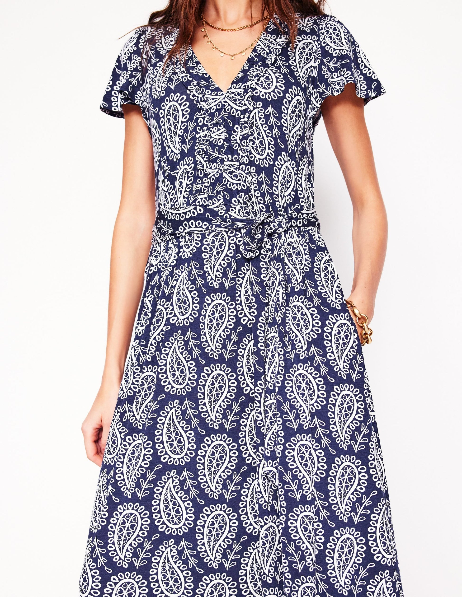Nicola Jersey Tea Dress-French Navy,  Paisley Heart-2