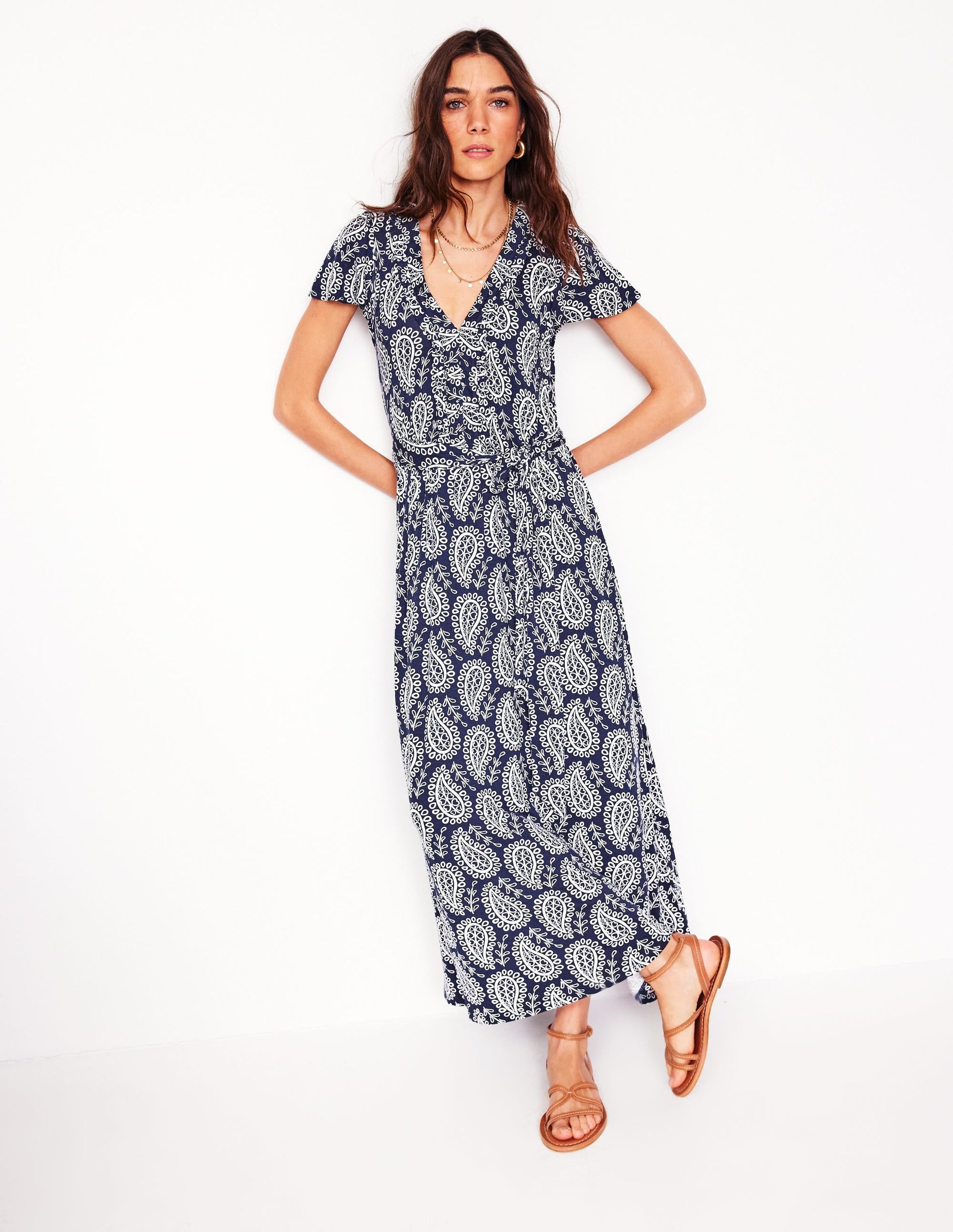 Nicola Jersey Tea Dress-French Navy,  Paisley Heart-4