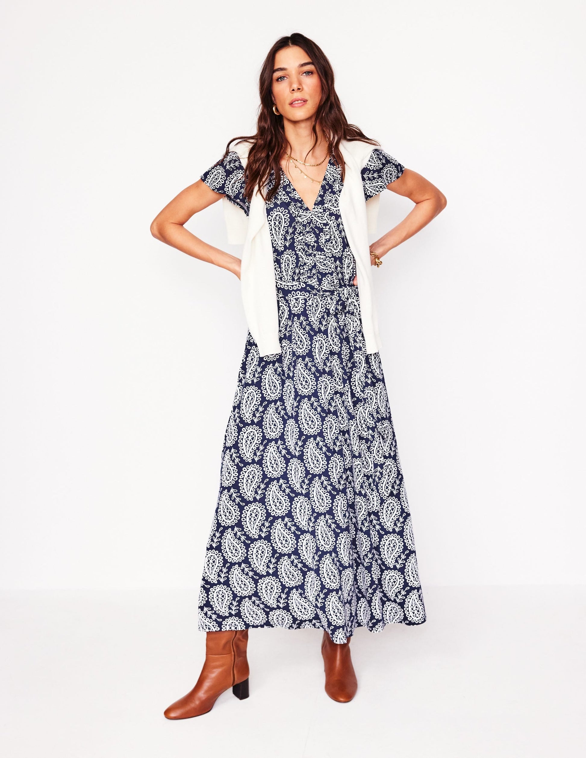 Nicola Jersey Tea Dress-French Navy,  Paisley Heart-5