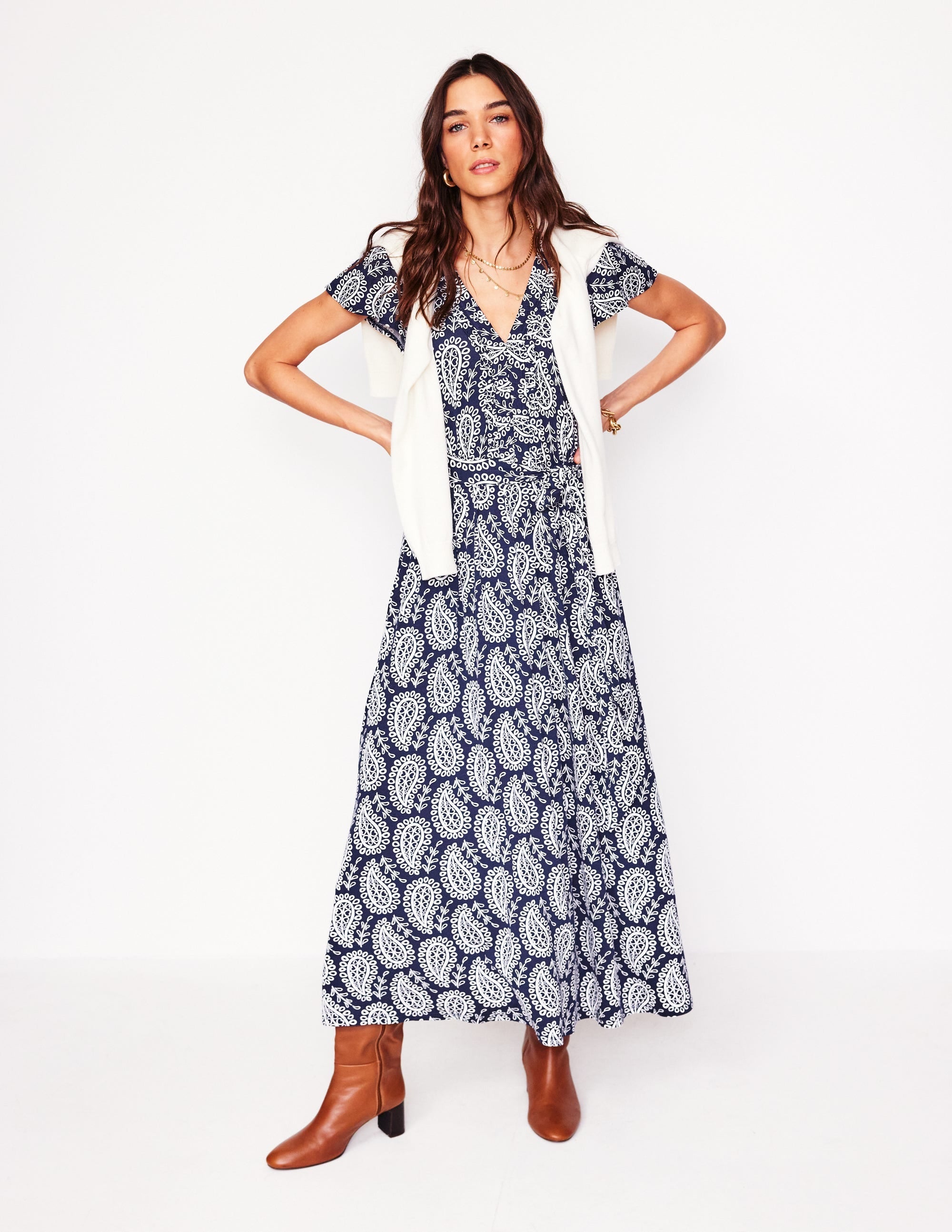 Nicola Jersey Tea Dress-French Navy,  Paisley Heart - Image 5