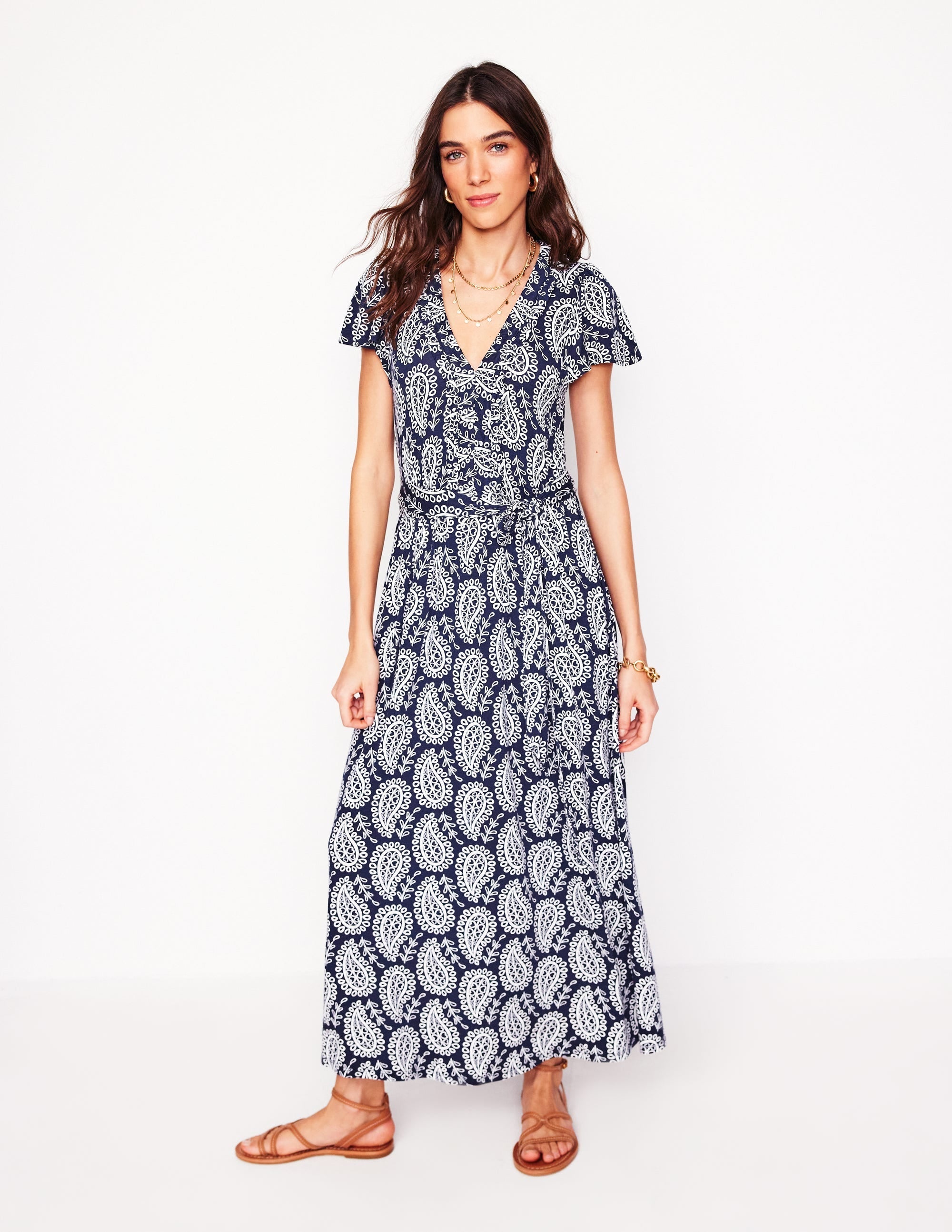 Nicola Jersey Tea Dress-French Navy,  Paisley Heart - Image 6