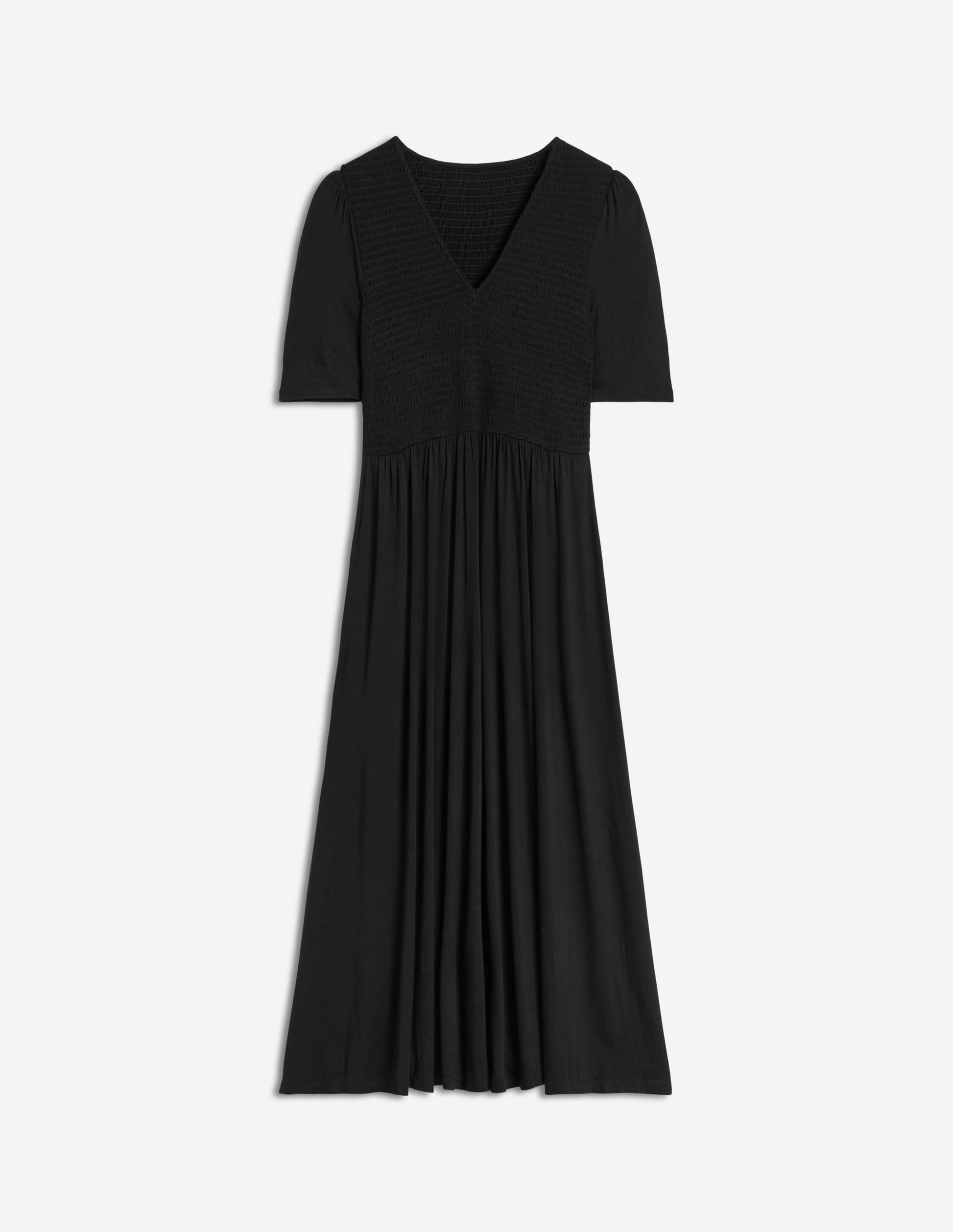 Bethany Smocked Jersey Dress-Black-6