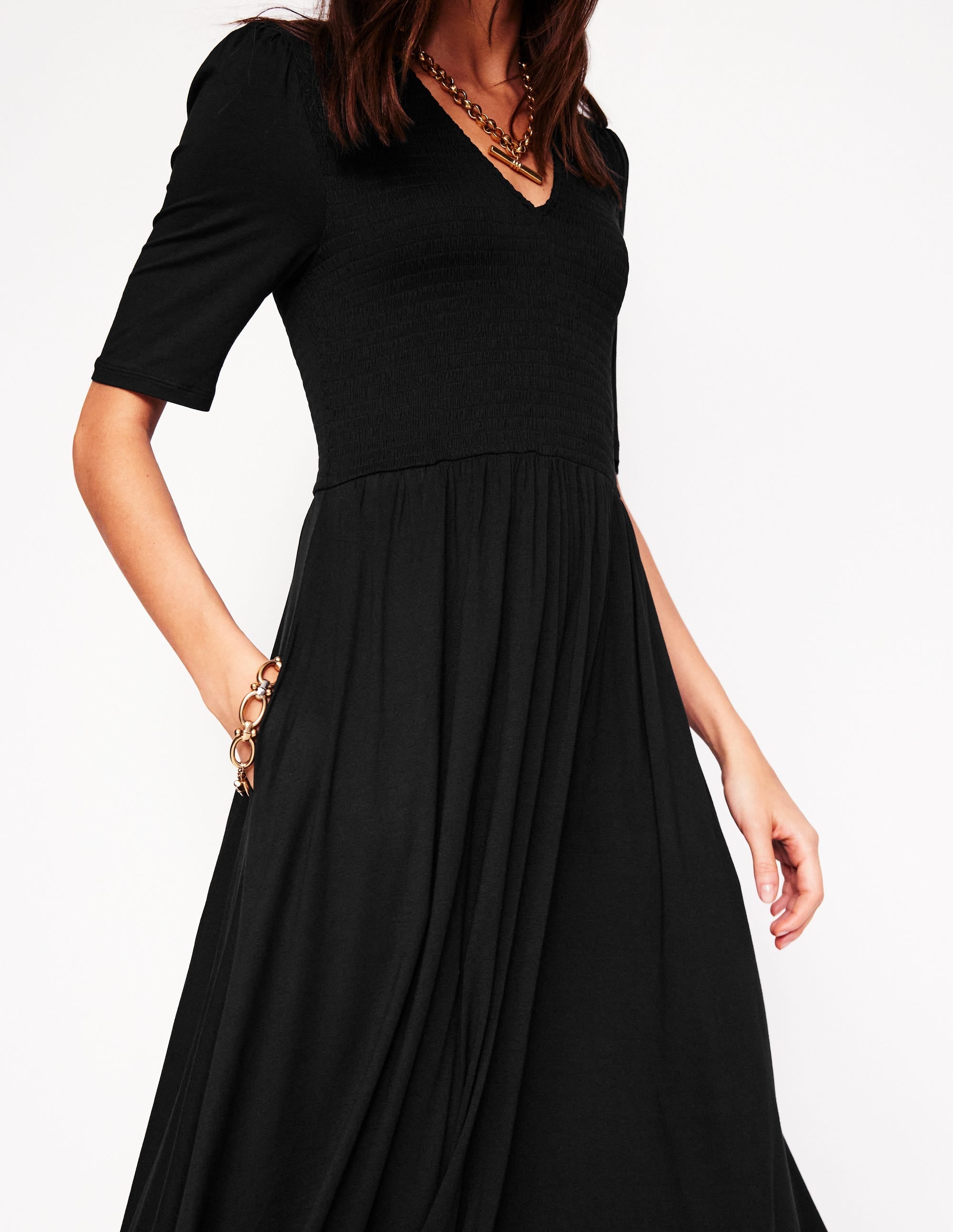 Bethany Smocked Jersey Dress-Black - Image 2