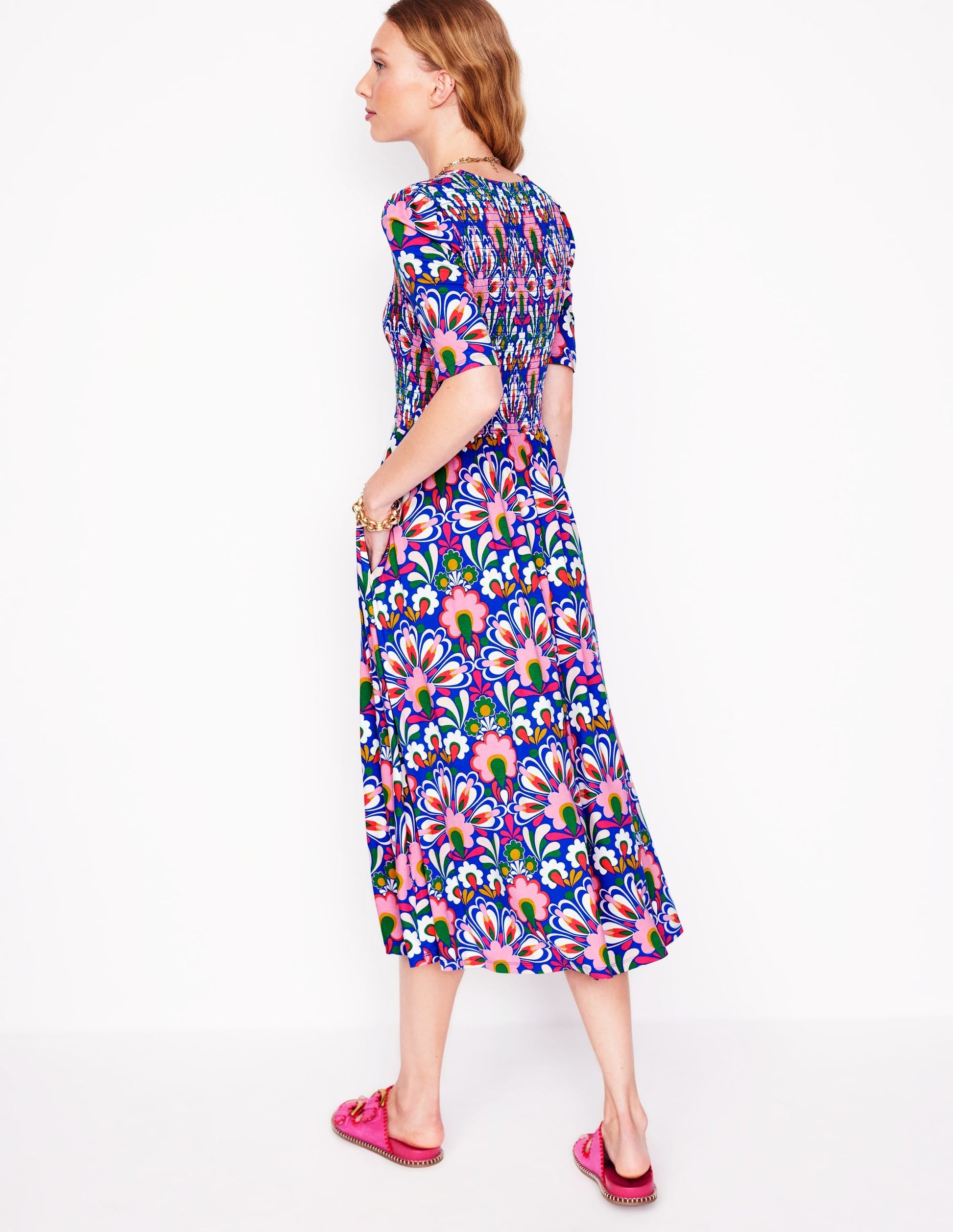 Bethany Smocked Jersey Dress-Gallery Blue, Dandelion-4