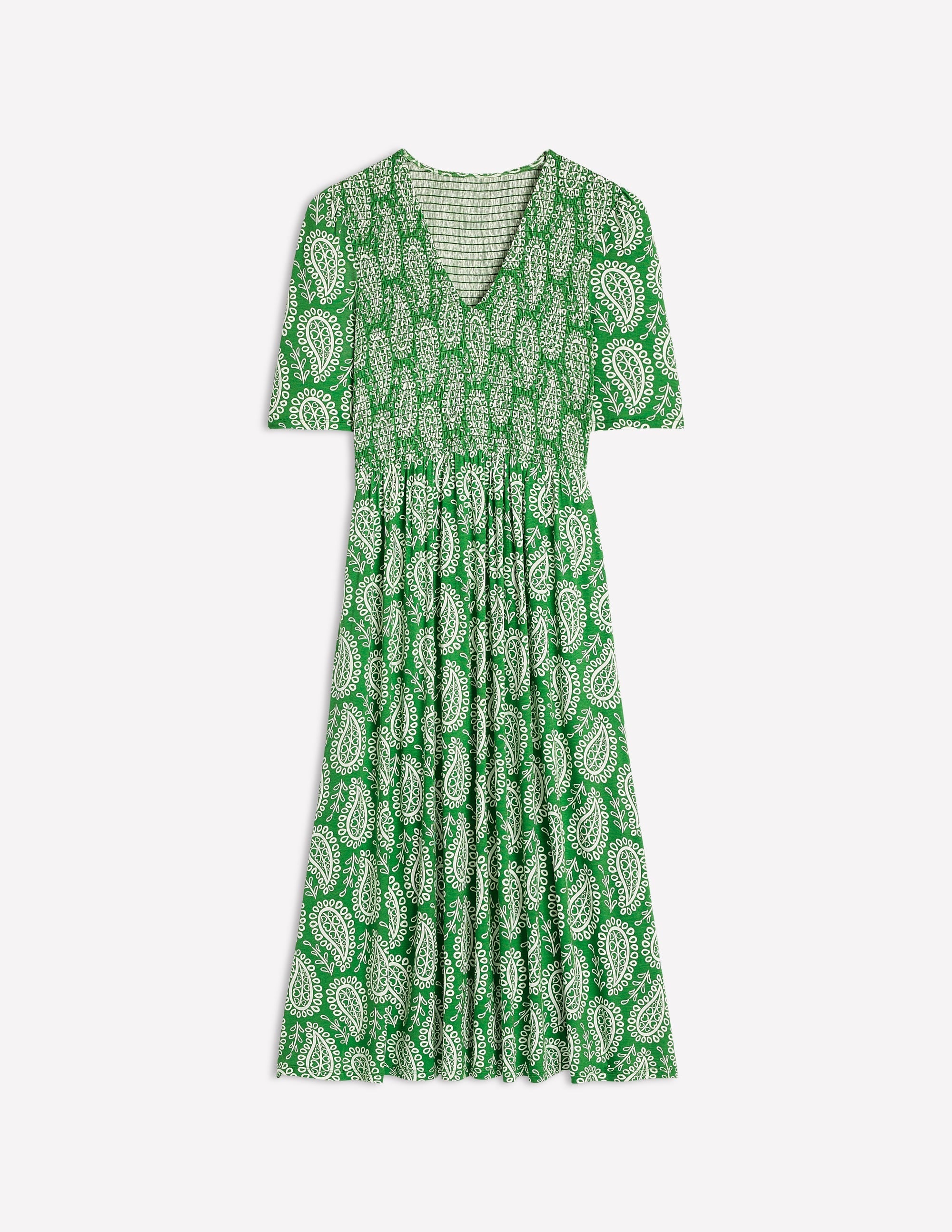 Bethany Smocked Jersey Dress-Paradise Green, Paisley Heart - Image 6