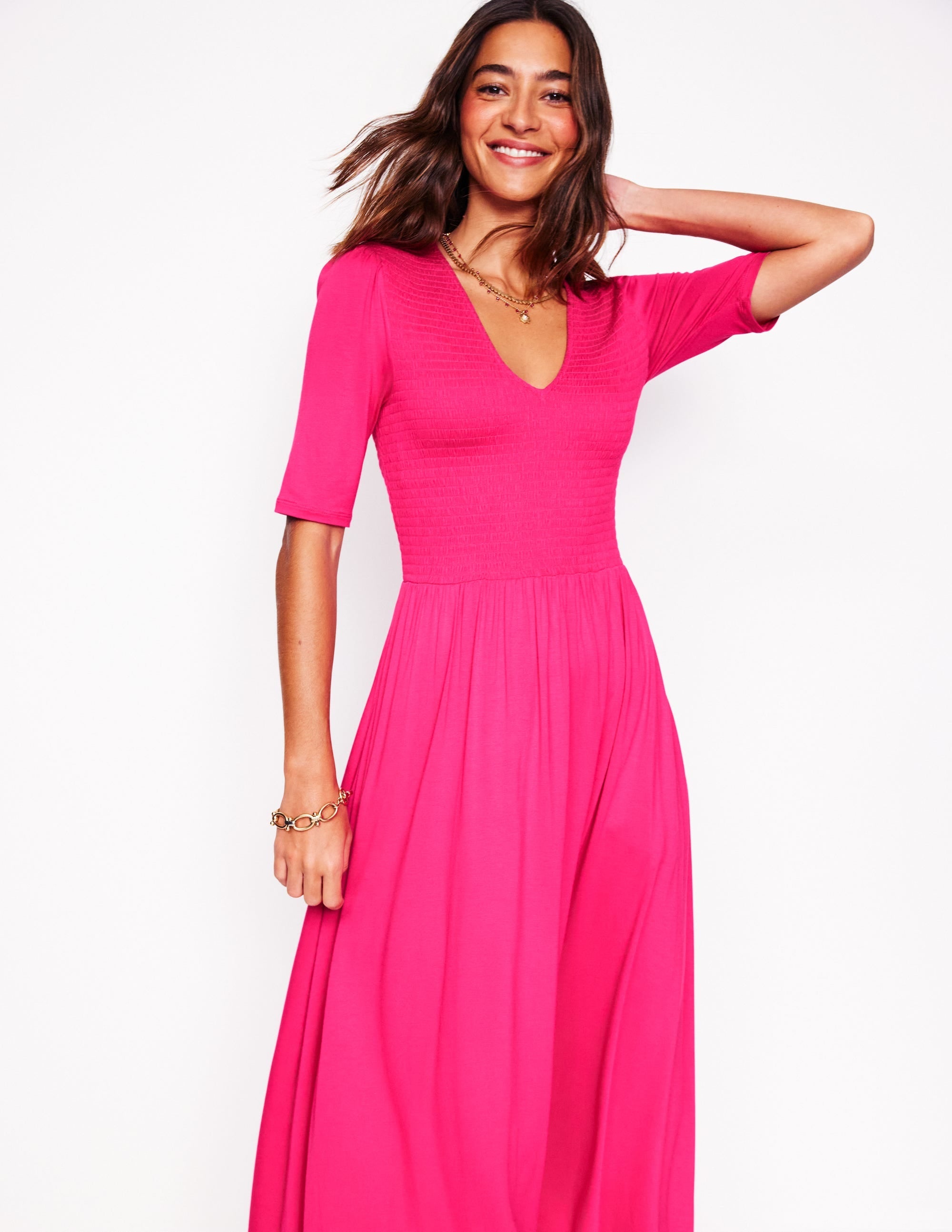 Bethany Smocked Jersey Dress-Pink Peony - Image 1