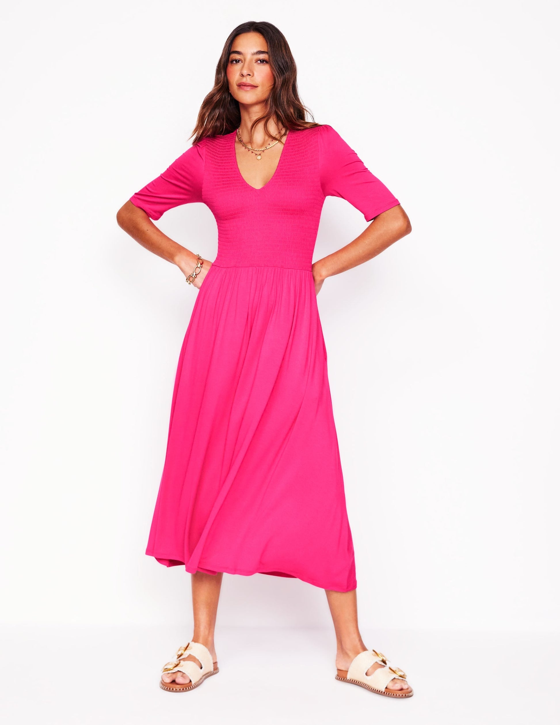 Bethany Smocked Jersey Dress-Pink Peony-4