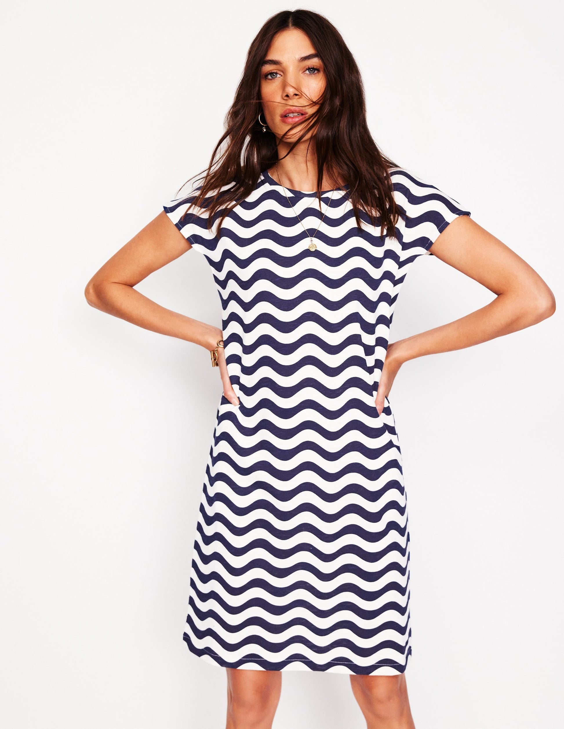 Leah Jersey T-shirt Dress-French Navy, Mono Wave-1