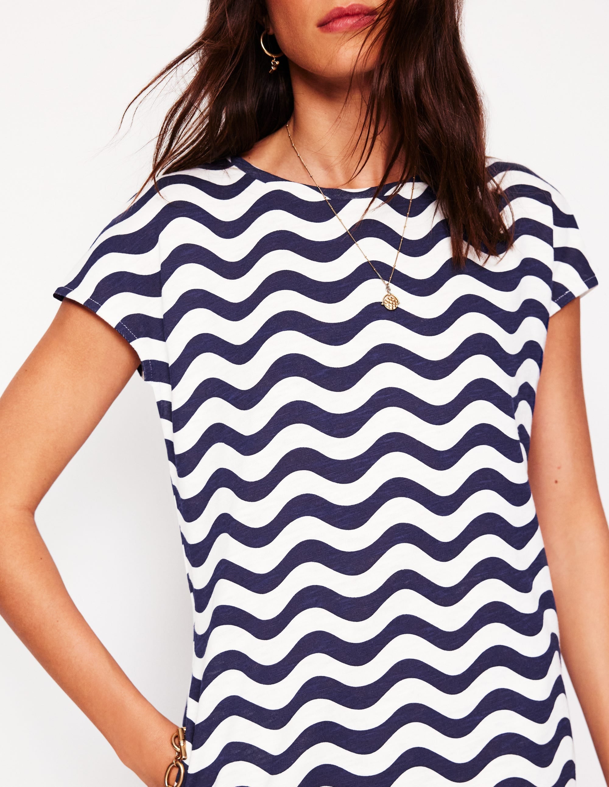 Leah Jersey T-shirt Dress-French Navy, Mono Wave - Image 2