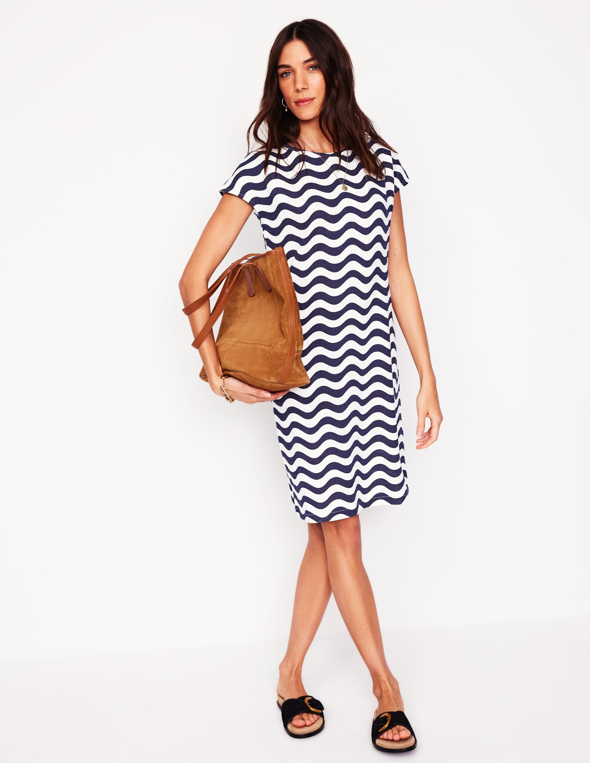 Leah Jersey T-shirt Dress-French Navy, Mono Wave - Image 4