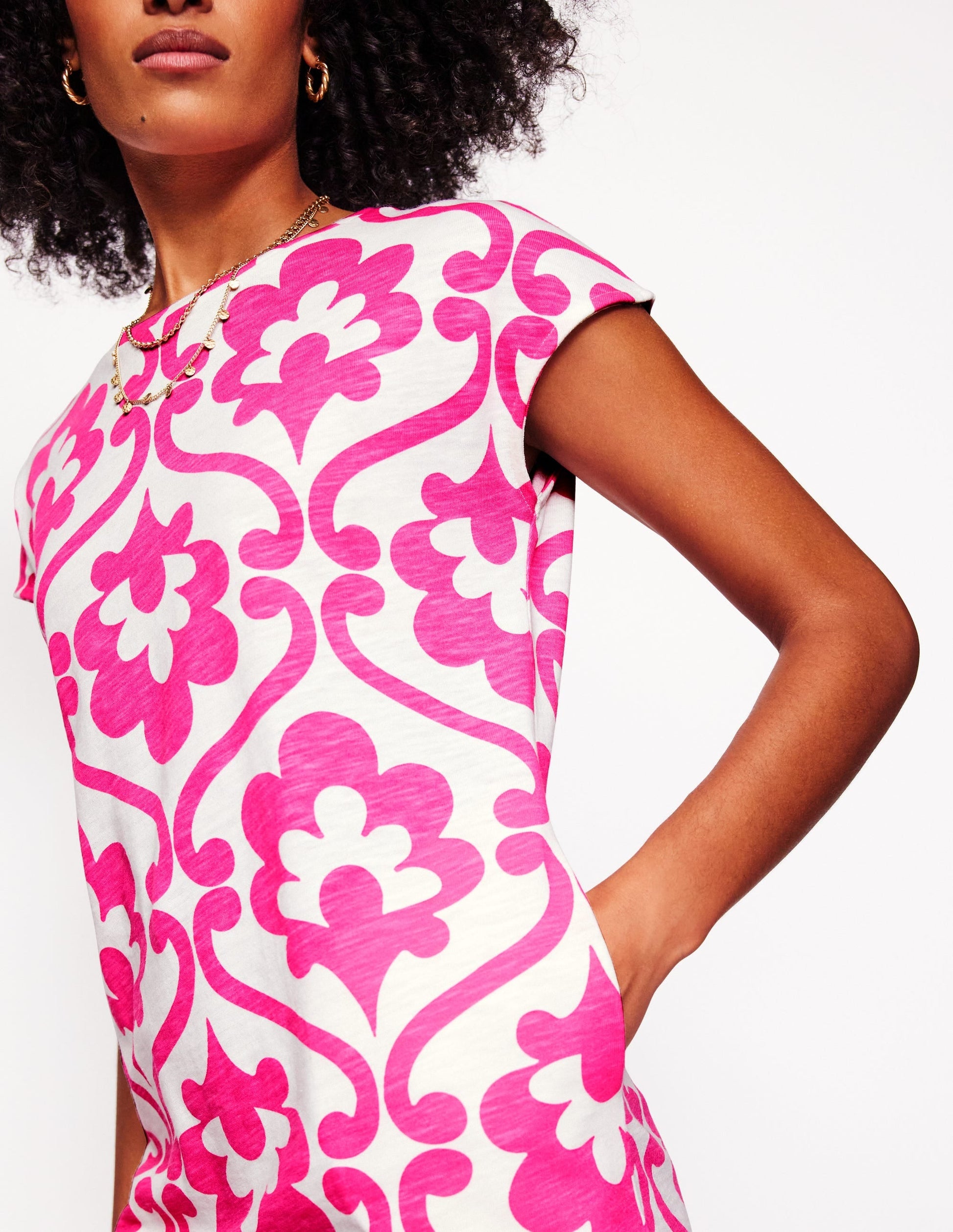 Leah Jersey T-shirt Dress-Carmine Rose, Ivy Trellis-2