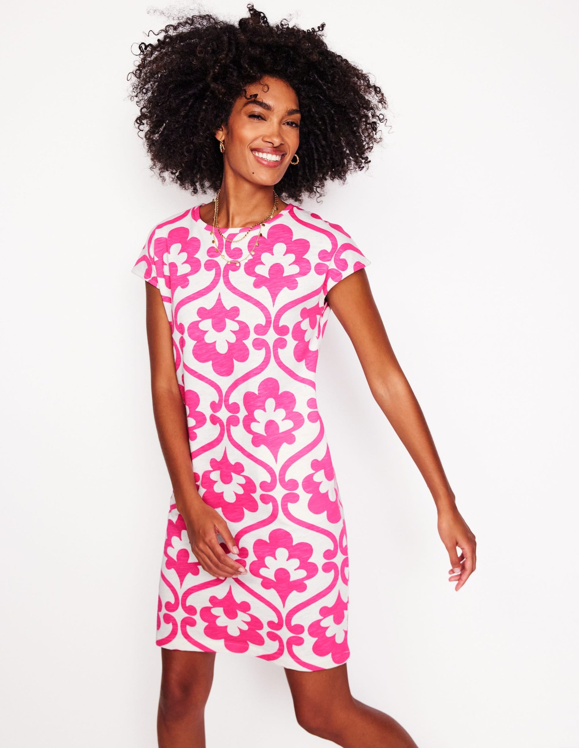 Leah Jersey T-shirt Dress-Carmine Rose, Ivy Trellis-4