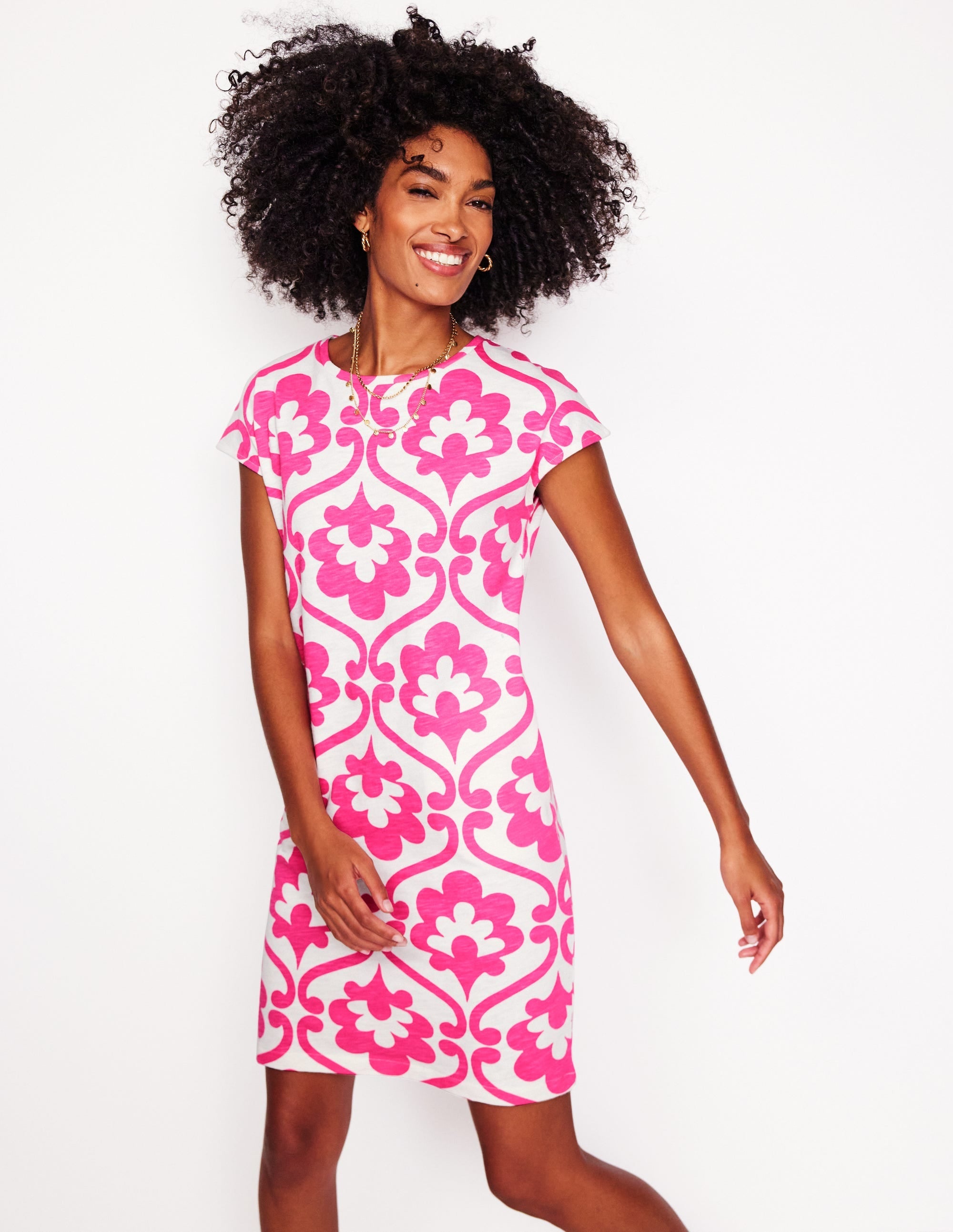 Leah Jersey T-shirt Dress-Carmine Rose, Ivy Trellis - Image 4