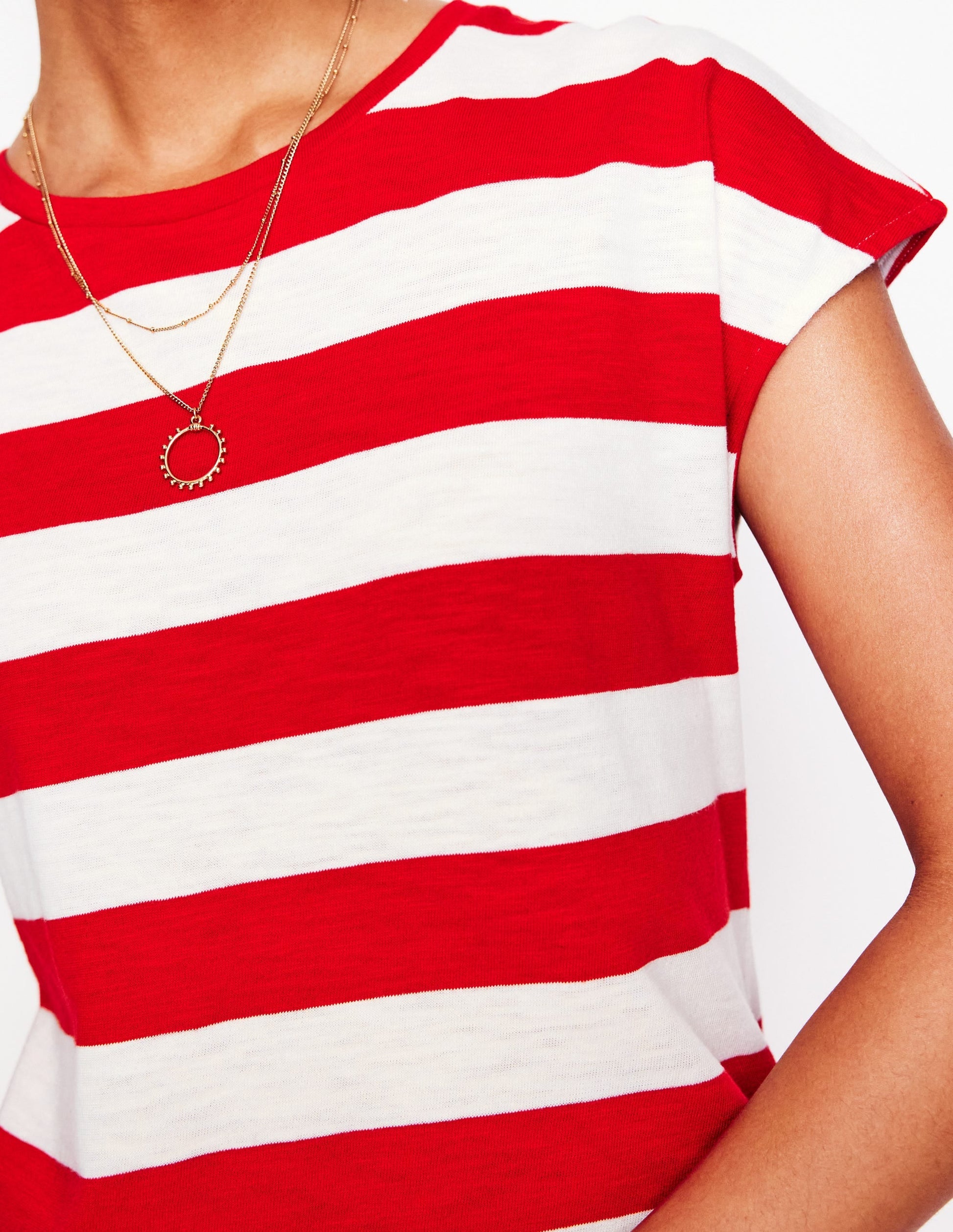 Leah Jersey T-shirt Dress-Poppy Red, White Stripe-2