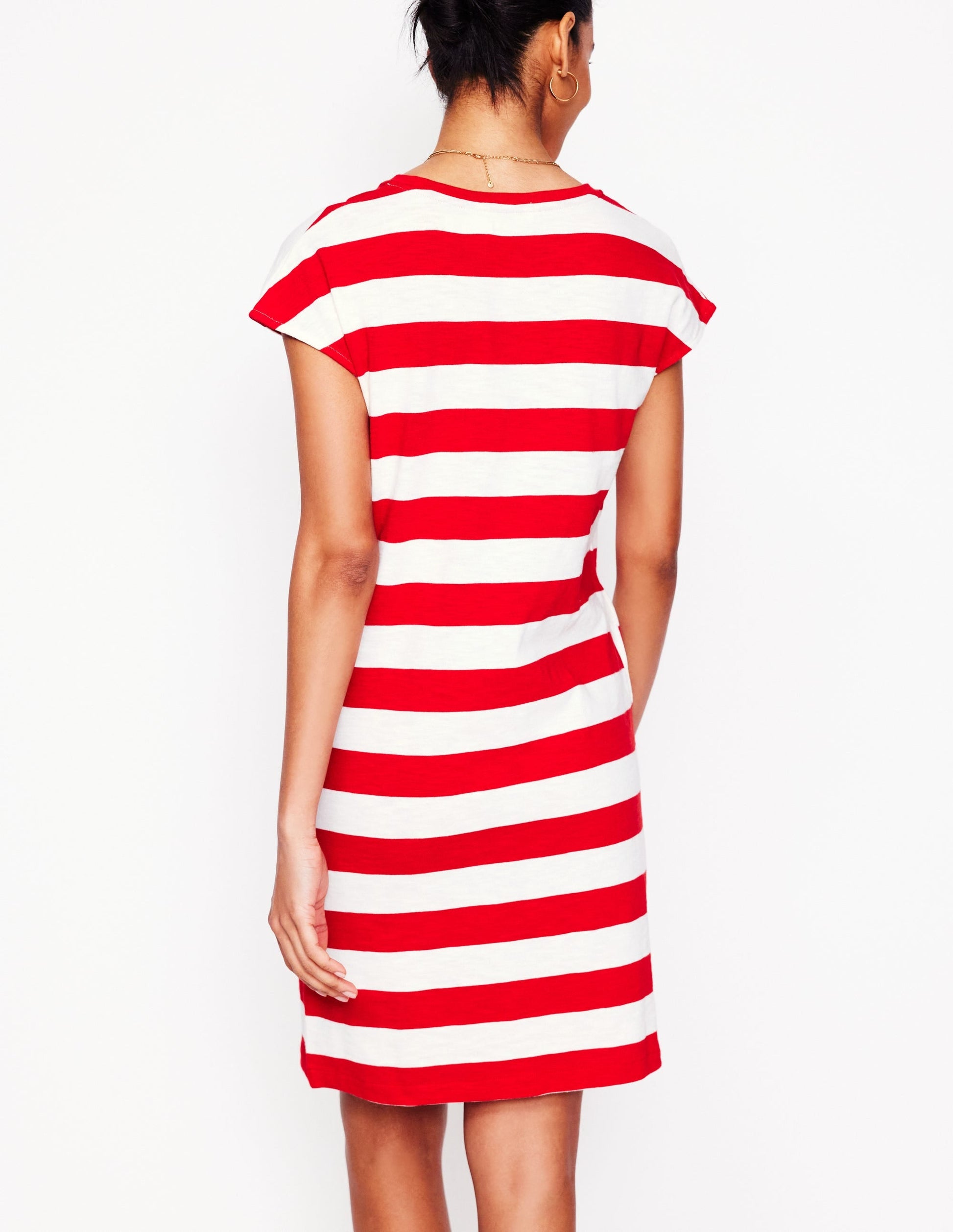Leah Jersey T-shirt Dress-Poppy Red, White Stripe-3